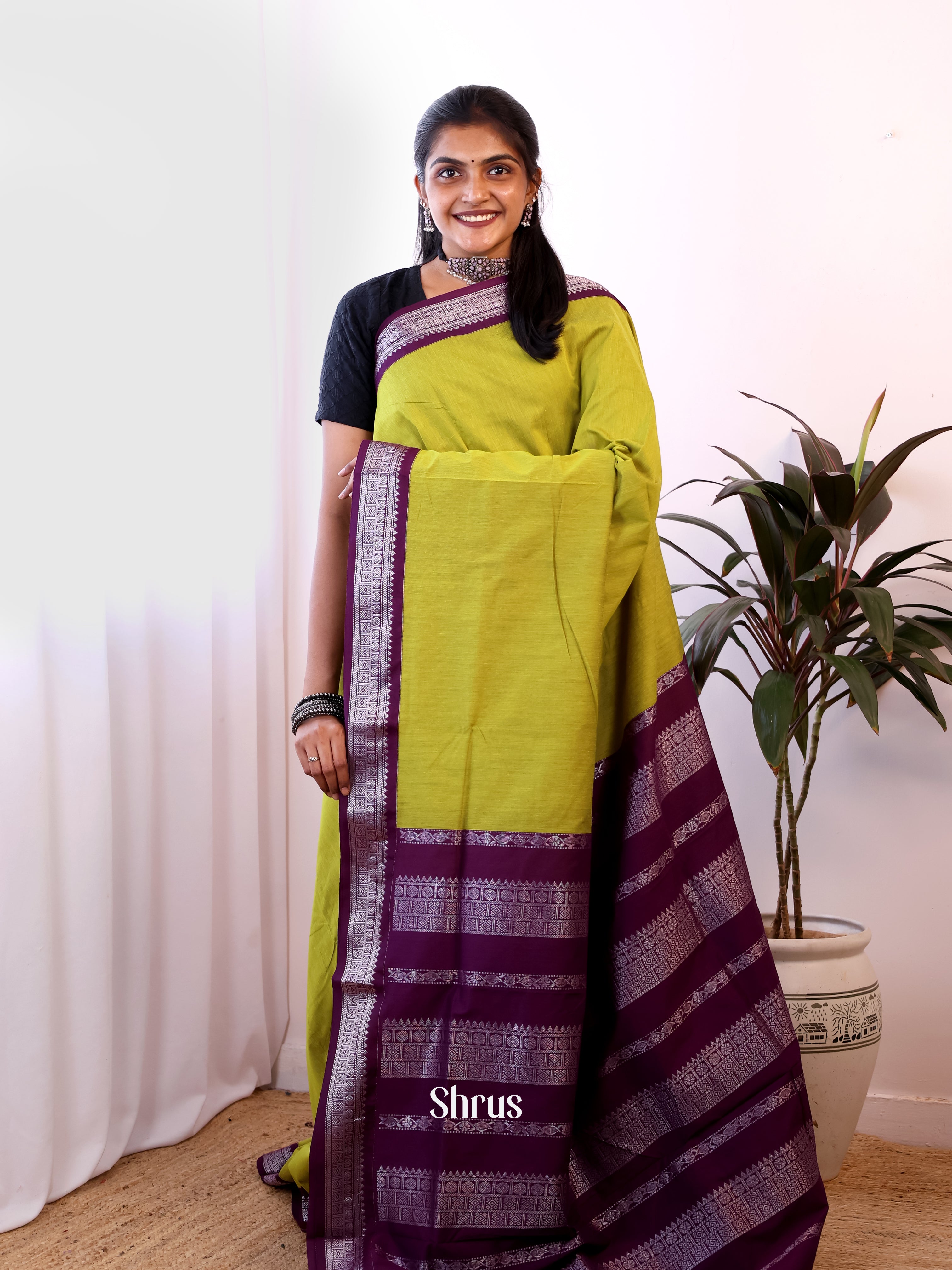 Green & Purple - Kalyani Cotton Saree - Shop on Shrus.com