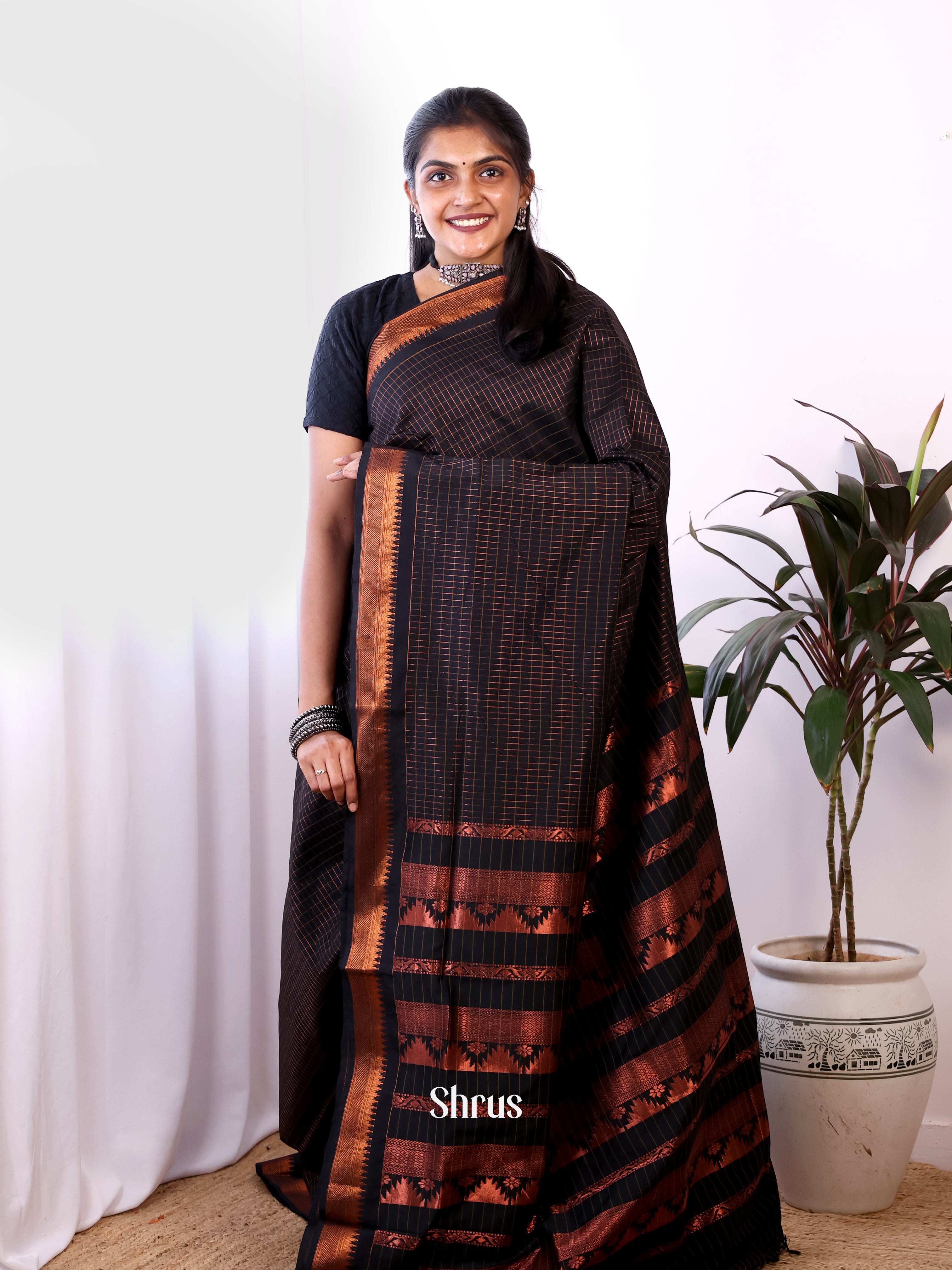 Black - Kalyani Cotton Saree - Shop on Shrus.com