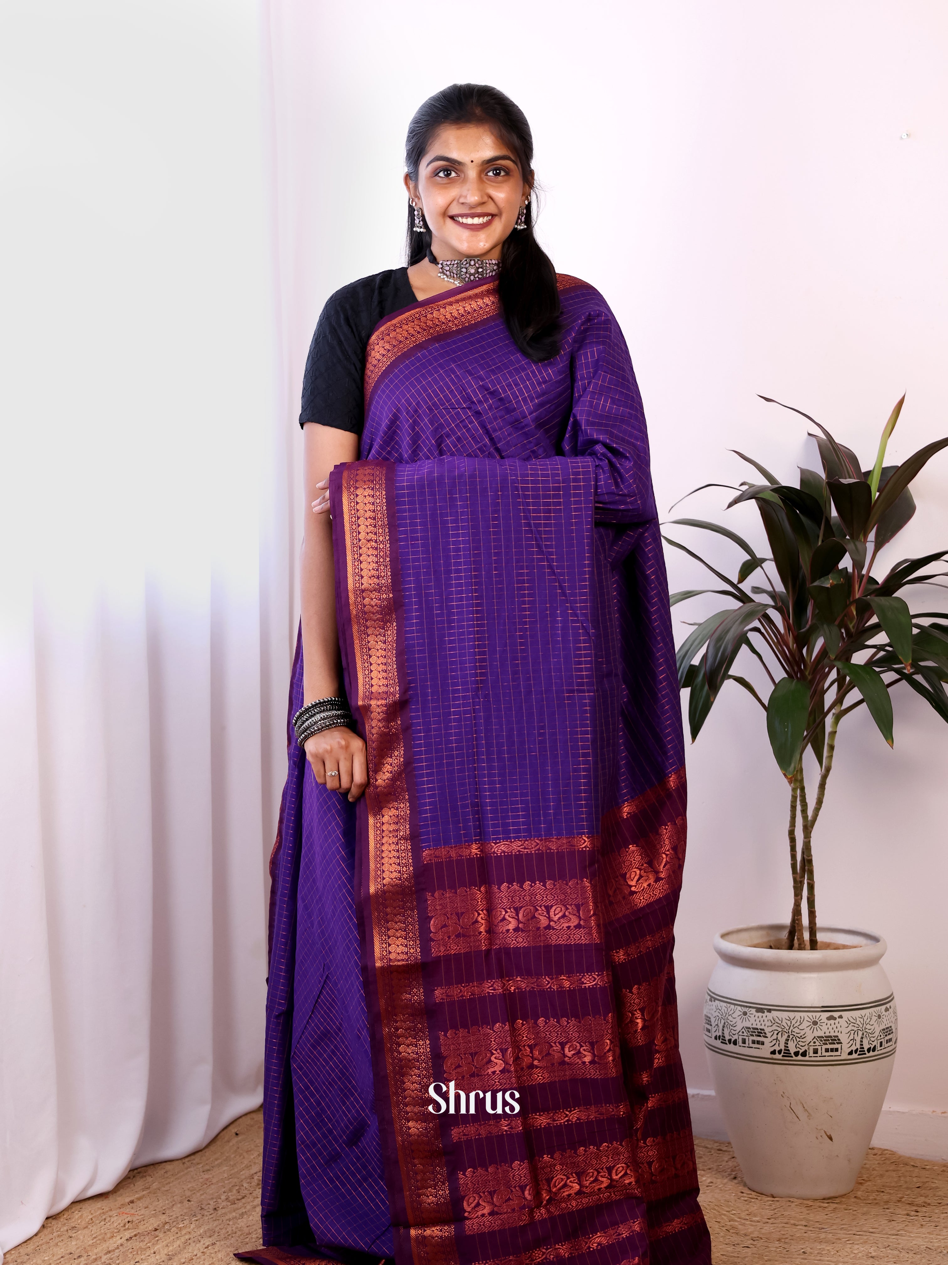Violet & Purple - Kalyani Cotton Saree - Shop on Shrus.com