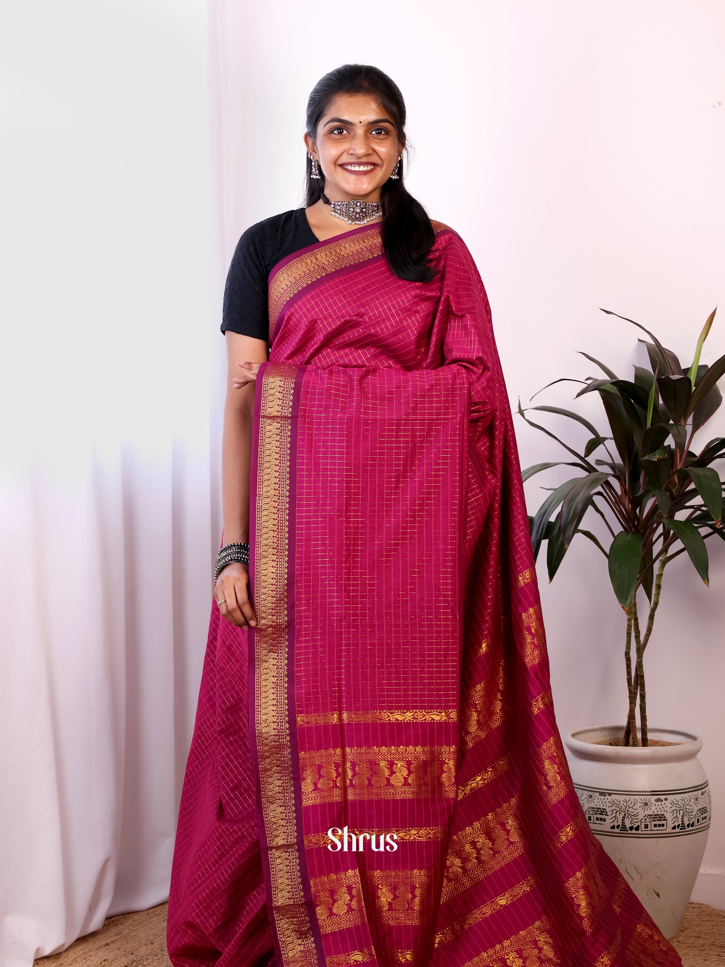 maroon - Kalyani Cotton Saree - Shop on Shrus.com