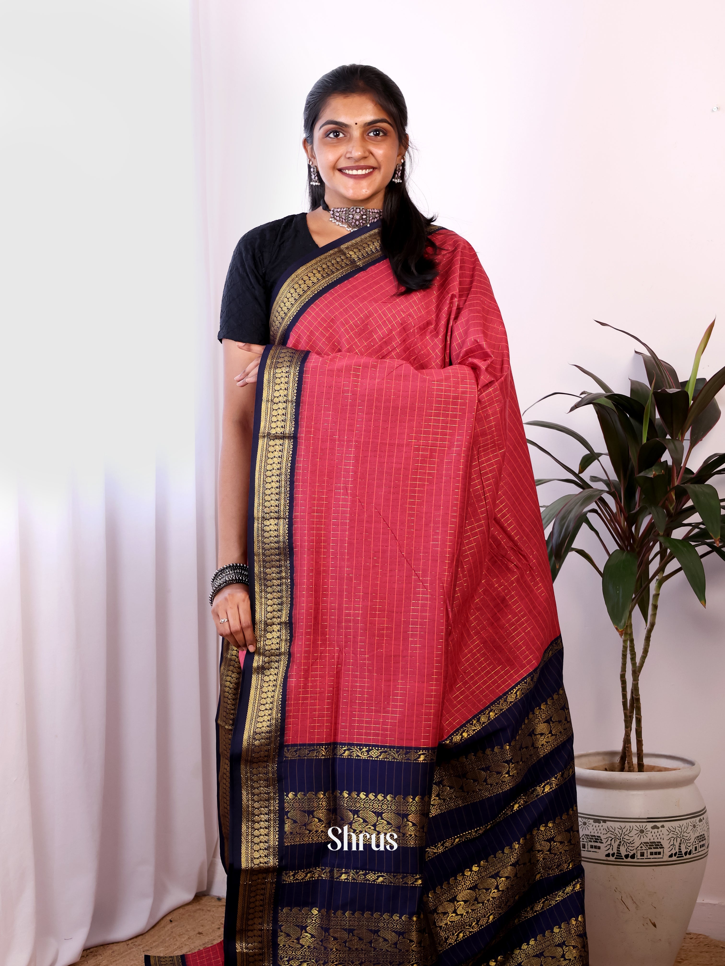 Red & Blue - Kalyani Cotton Saree - Shop on Shrus.com