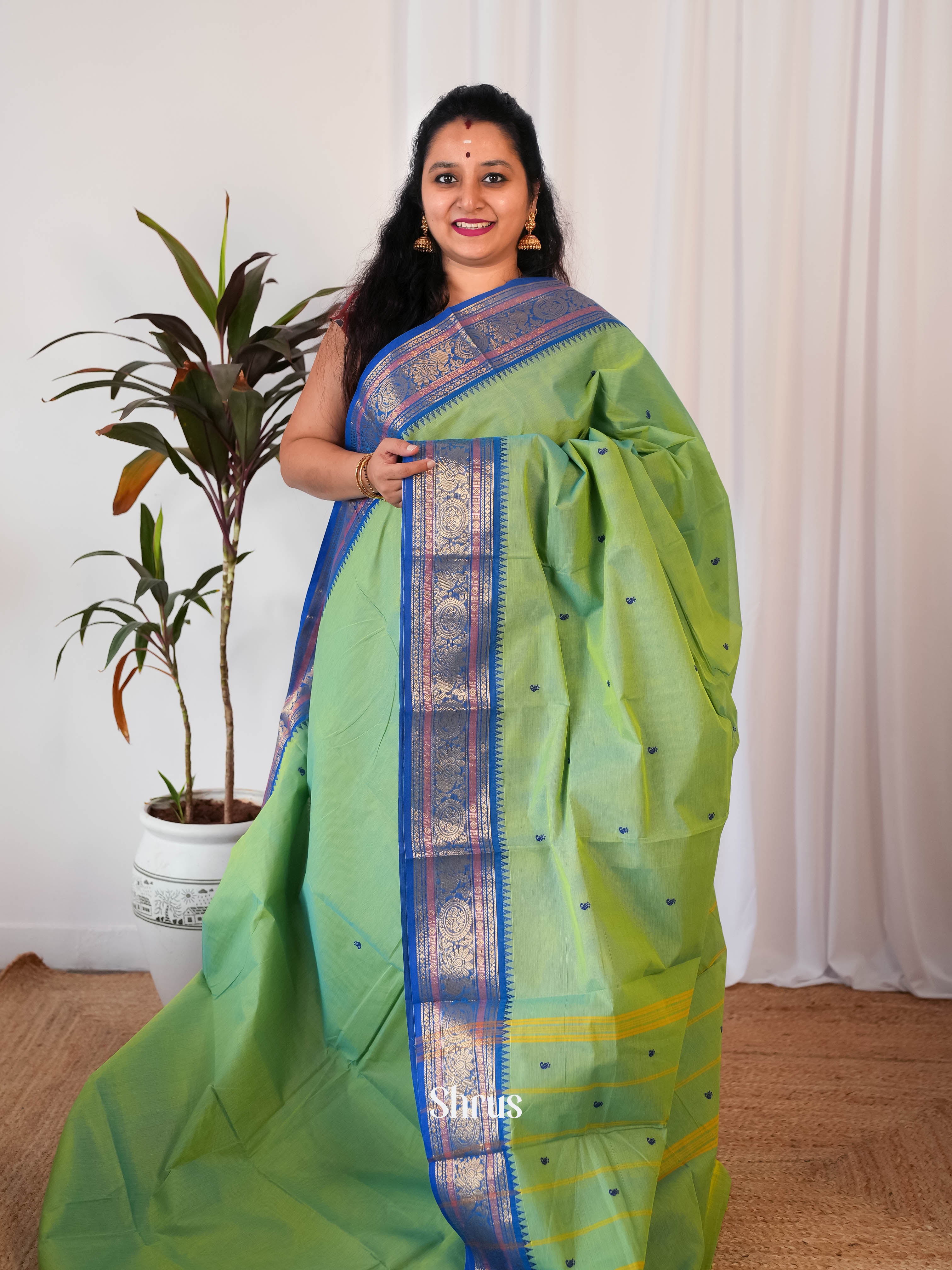 Green & Blue- Chettinad Cotton Saree - Shop on Shrus.com