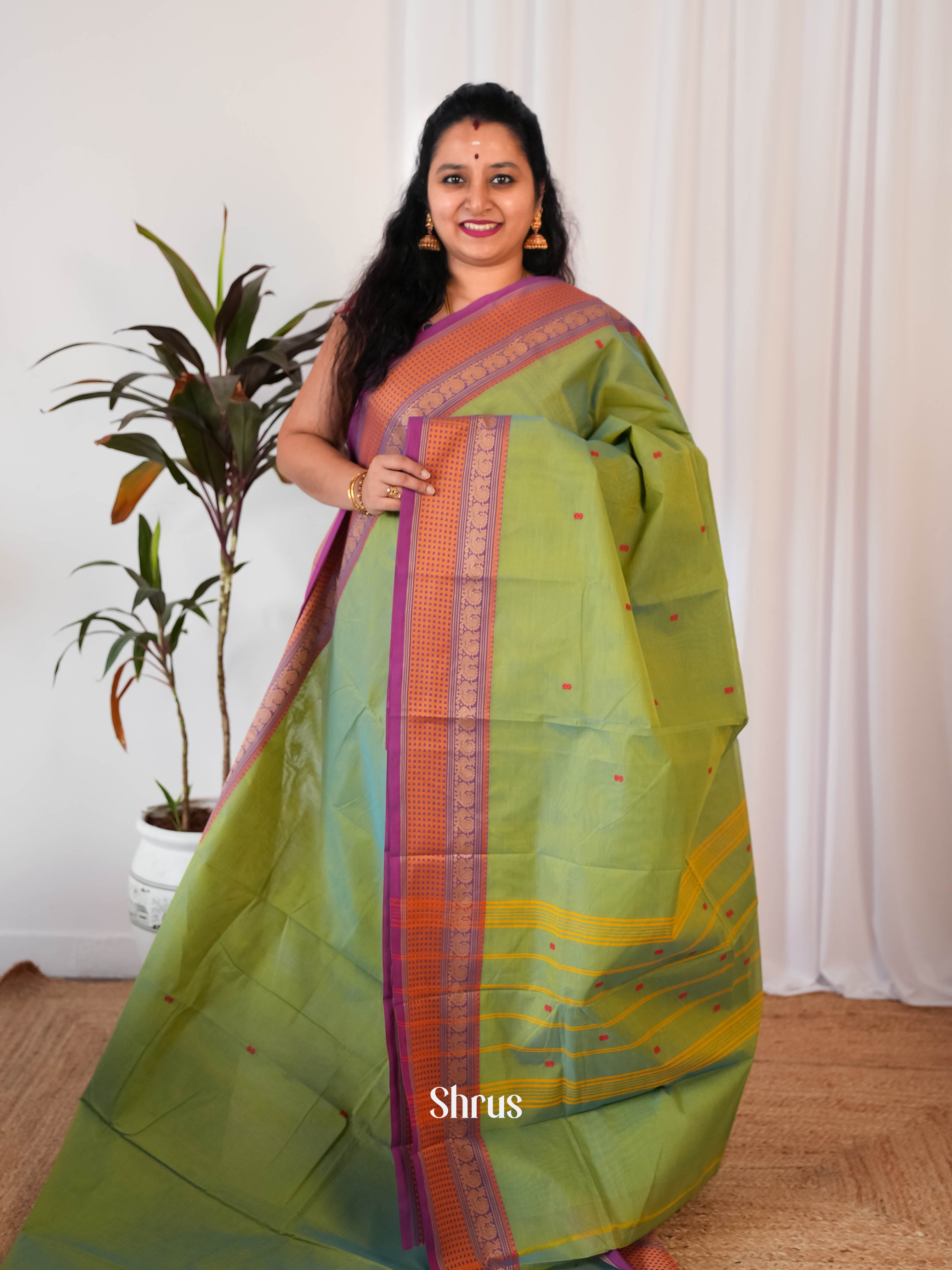 Green & Purple - Chettinad Cotton Saree - Shop on Shrus.com