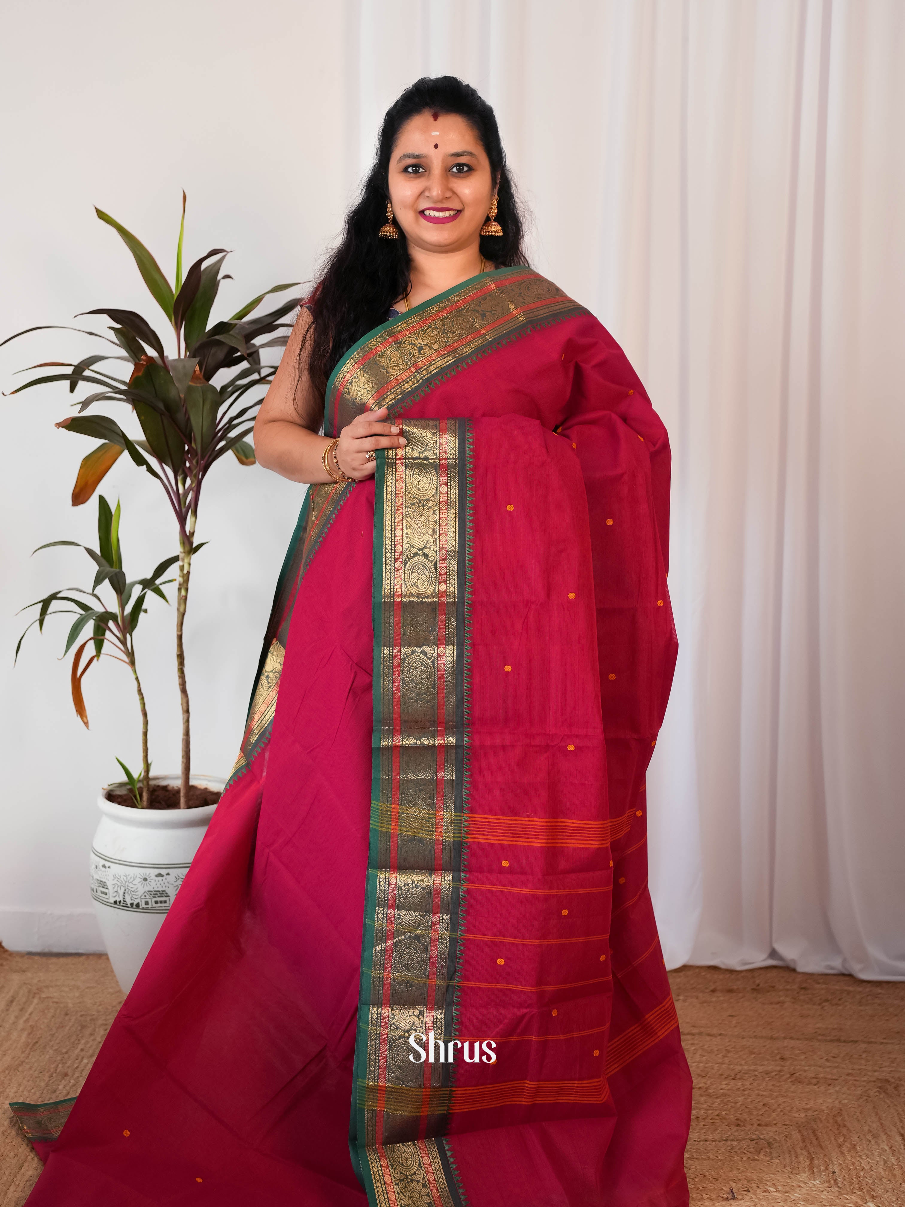 Red & Green - Chettinad Cotton Saree - Shop on Shrus.com