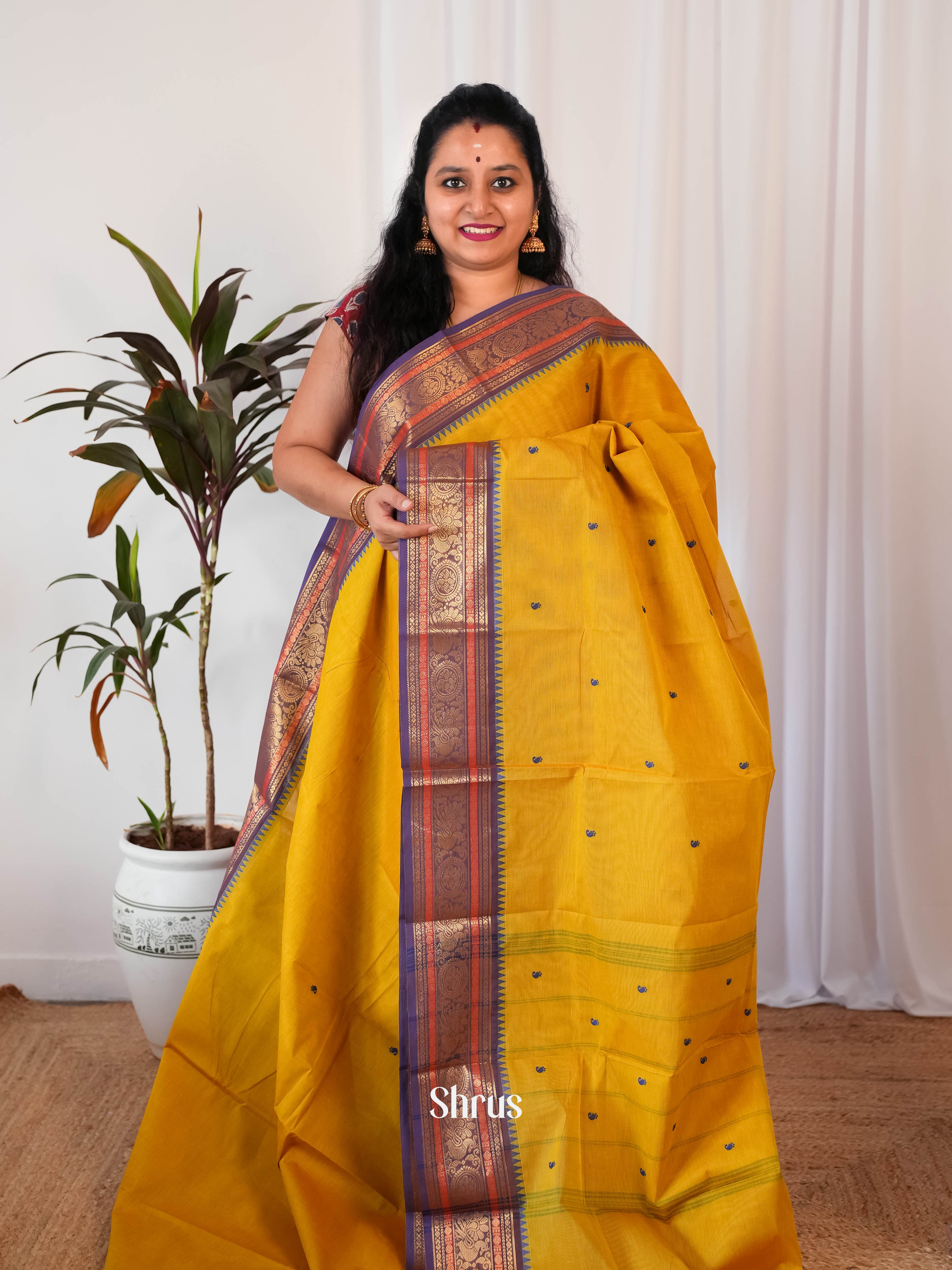 Mustard & Purple - Chettinad Cotton Saree - Shop on Shrus.com