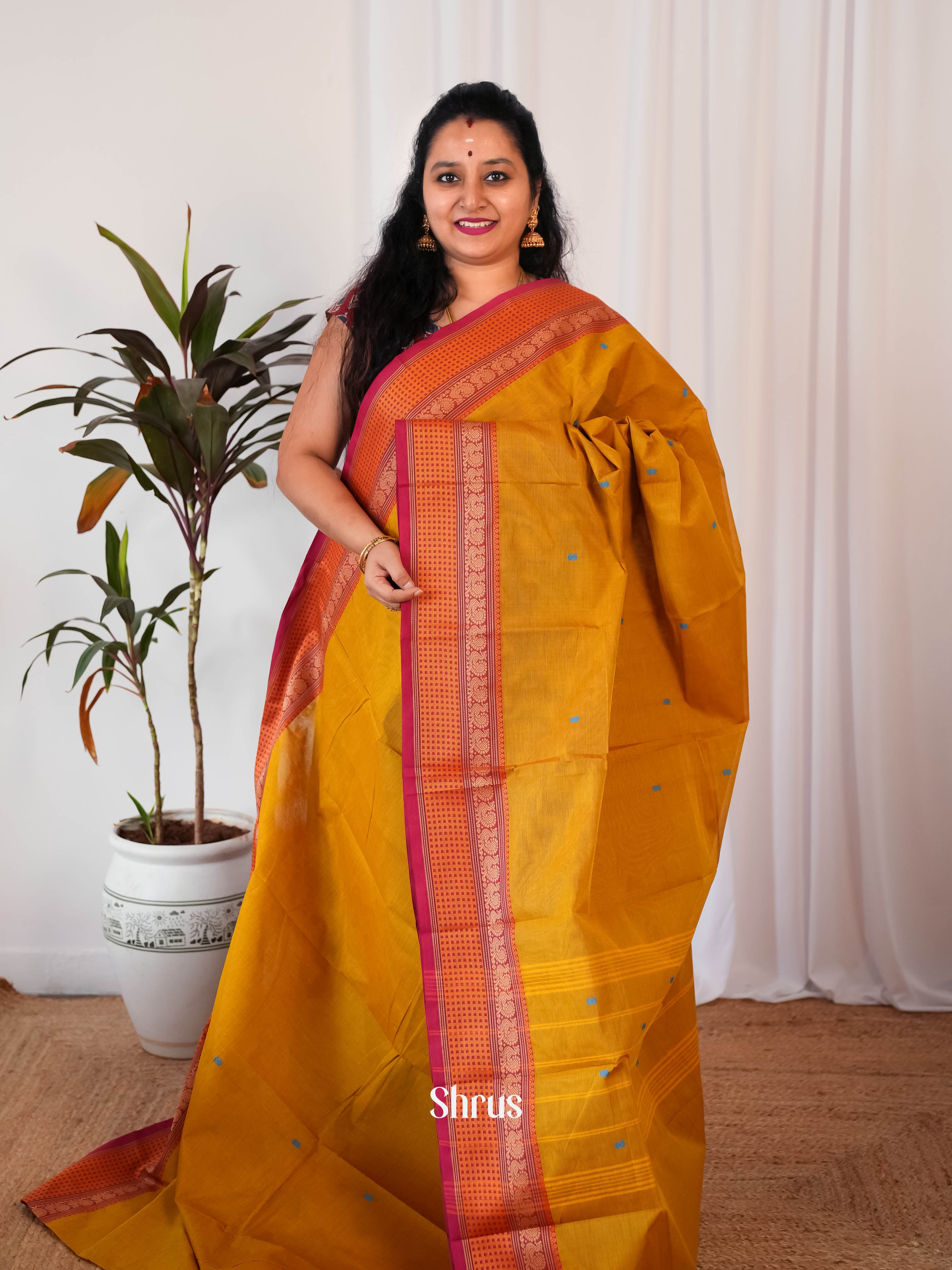 Mustard & Maroon - Chettinad Cotton Saree - Shop on Shrus.com