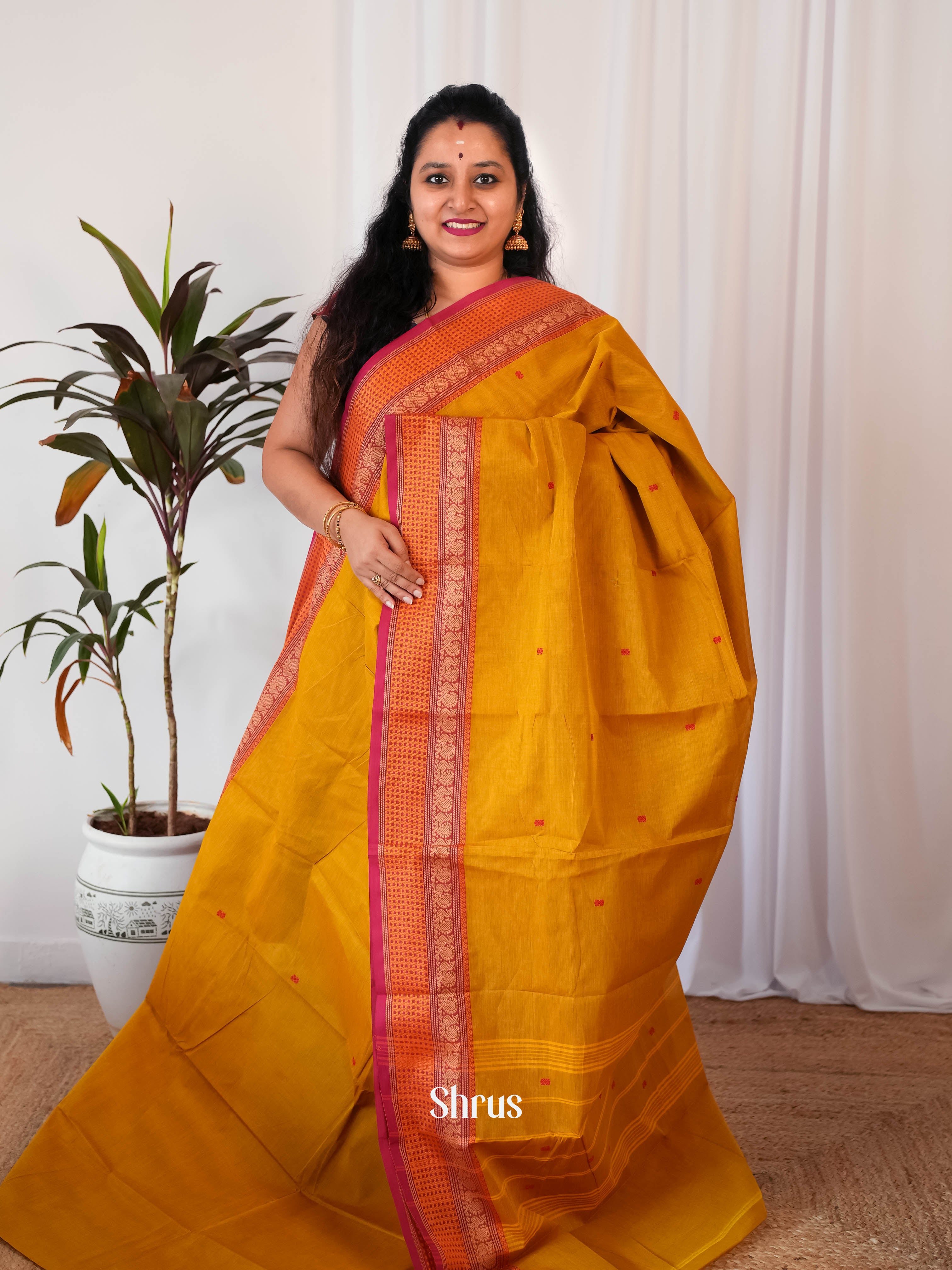 Mustard & Red - Chettinad Cotton Saree - Shop on Shrus.com