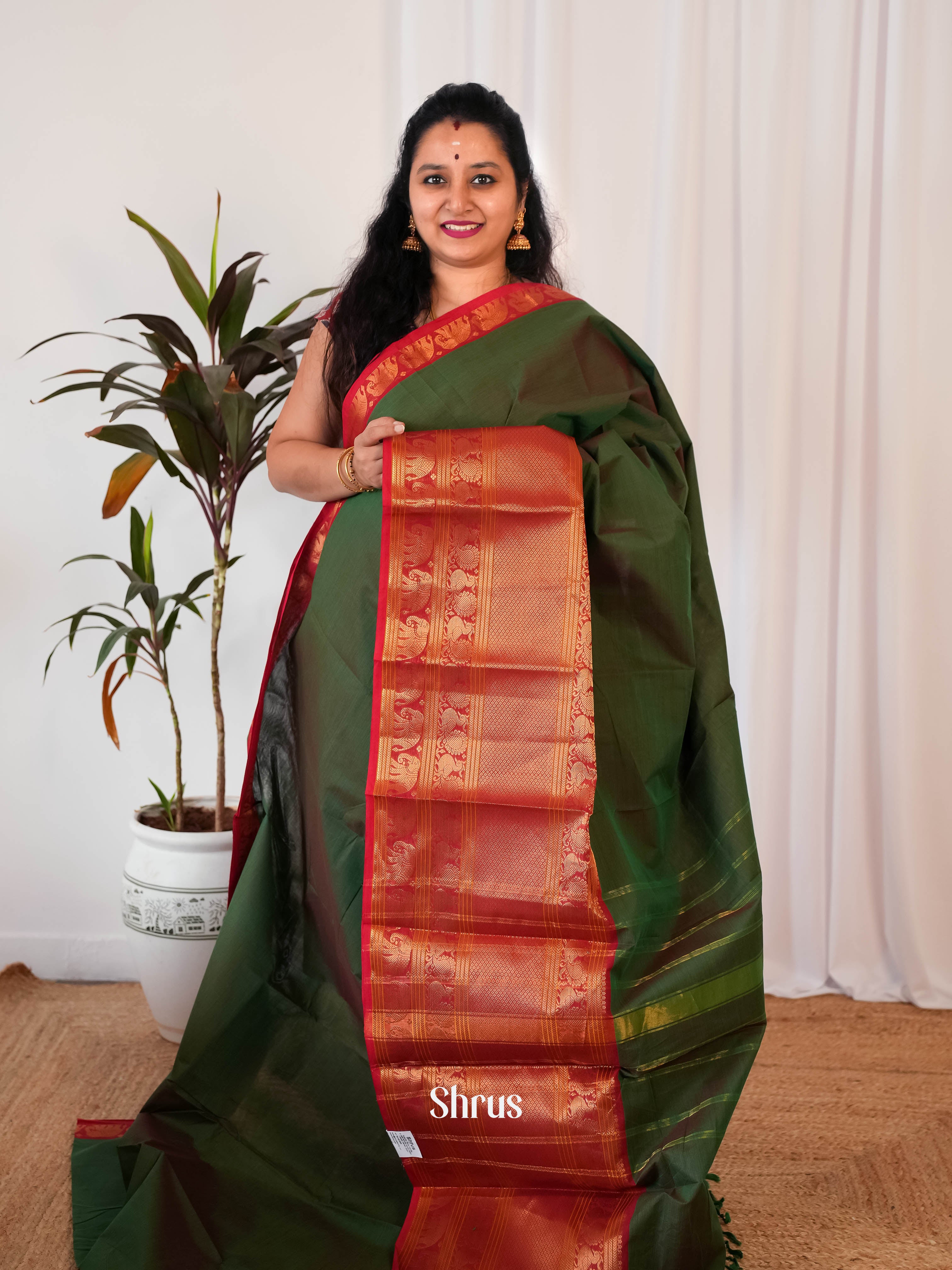Green & Red - Narayanpet Cotton Saree - Shop on Shrus.com
