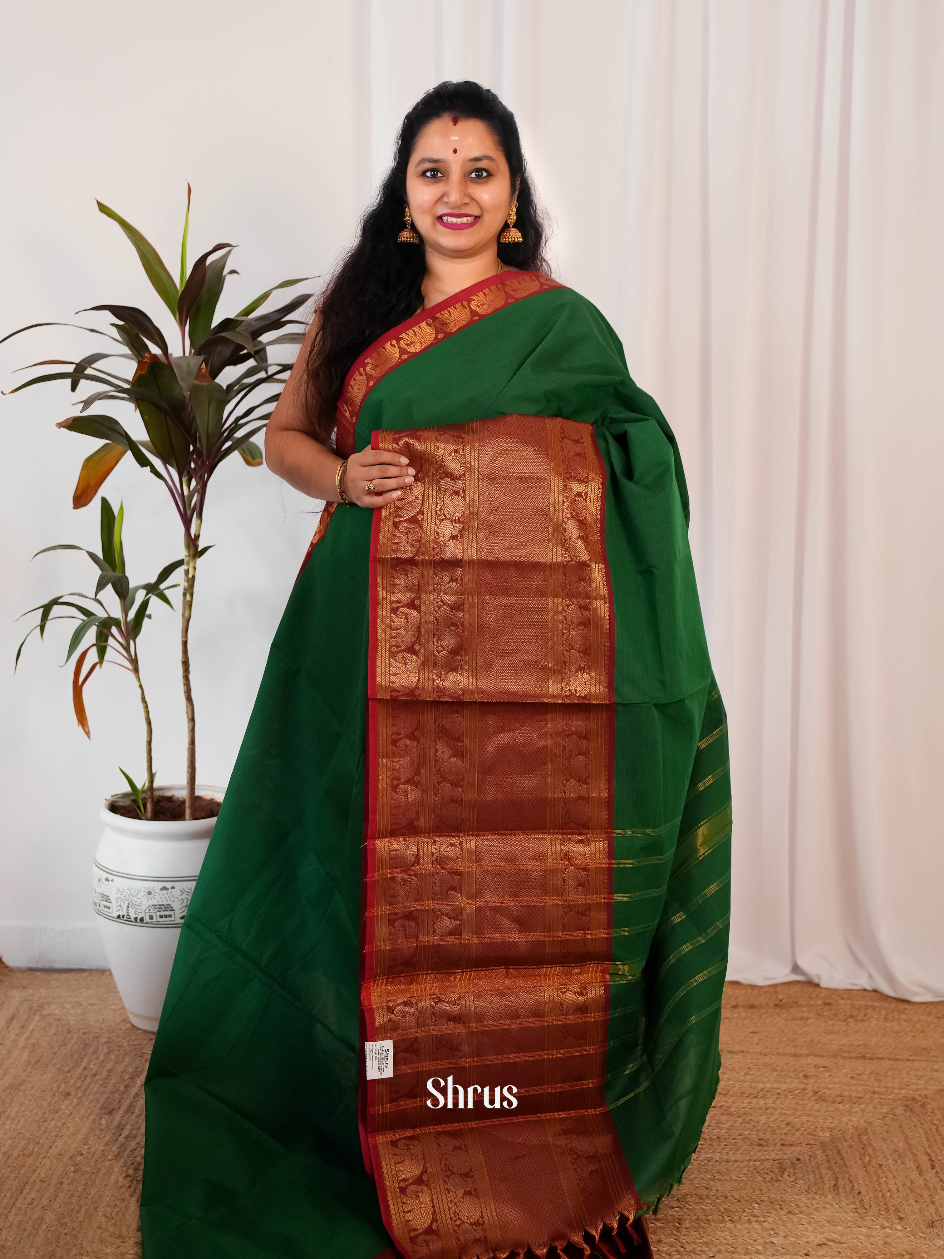 Green & Red - Narayanpet Cotton Saree - Shop on Shrus.com