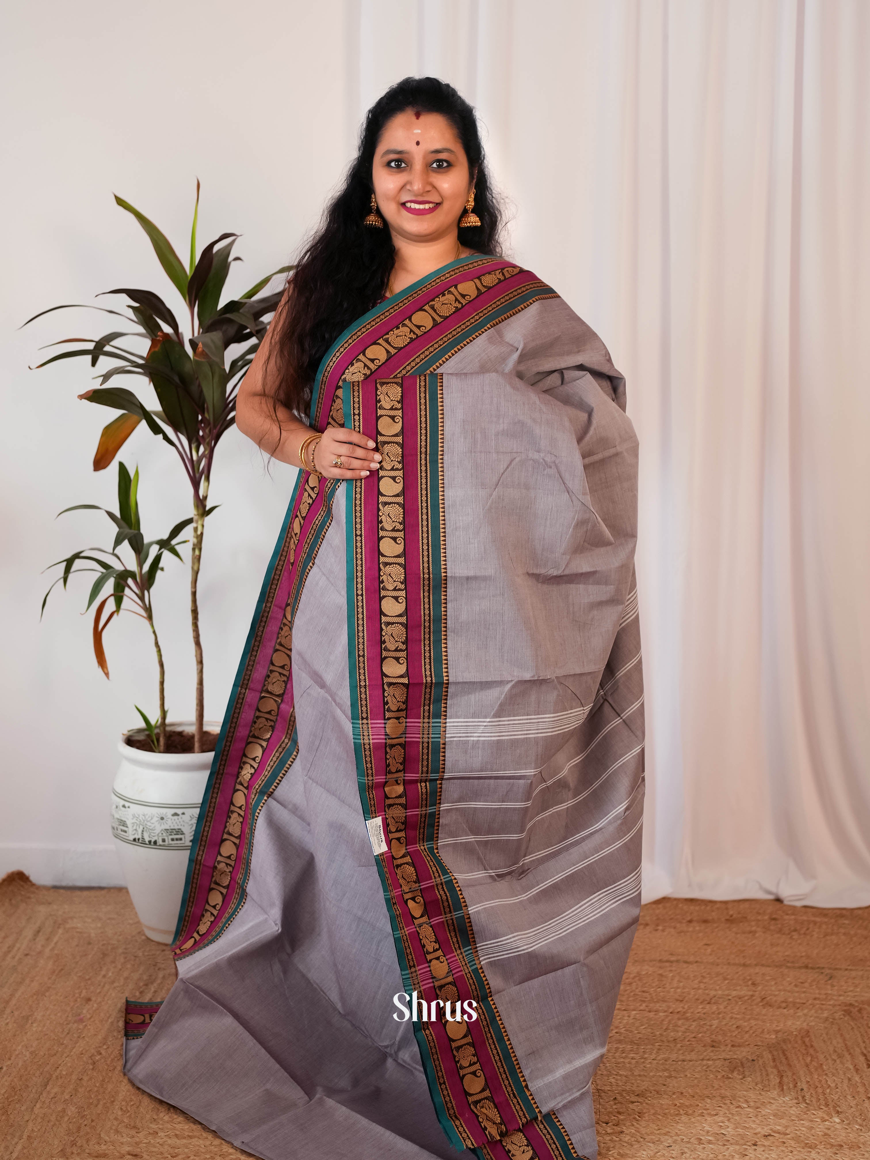 Grey & Green - Chettinad Cotton Saree - Shop on Shrus.com