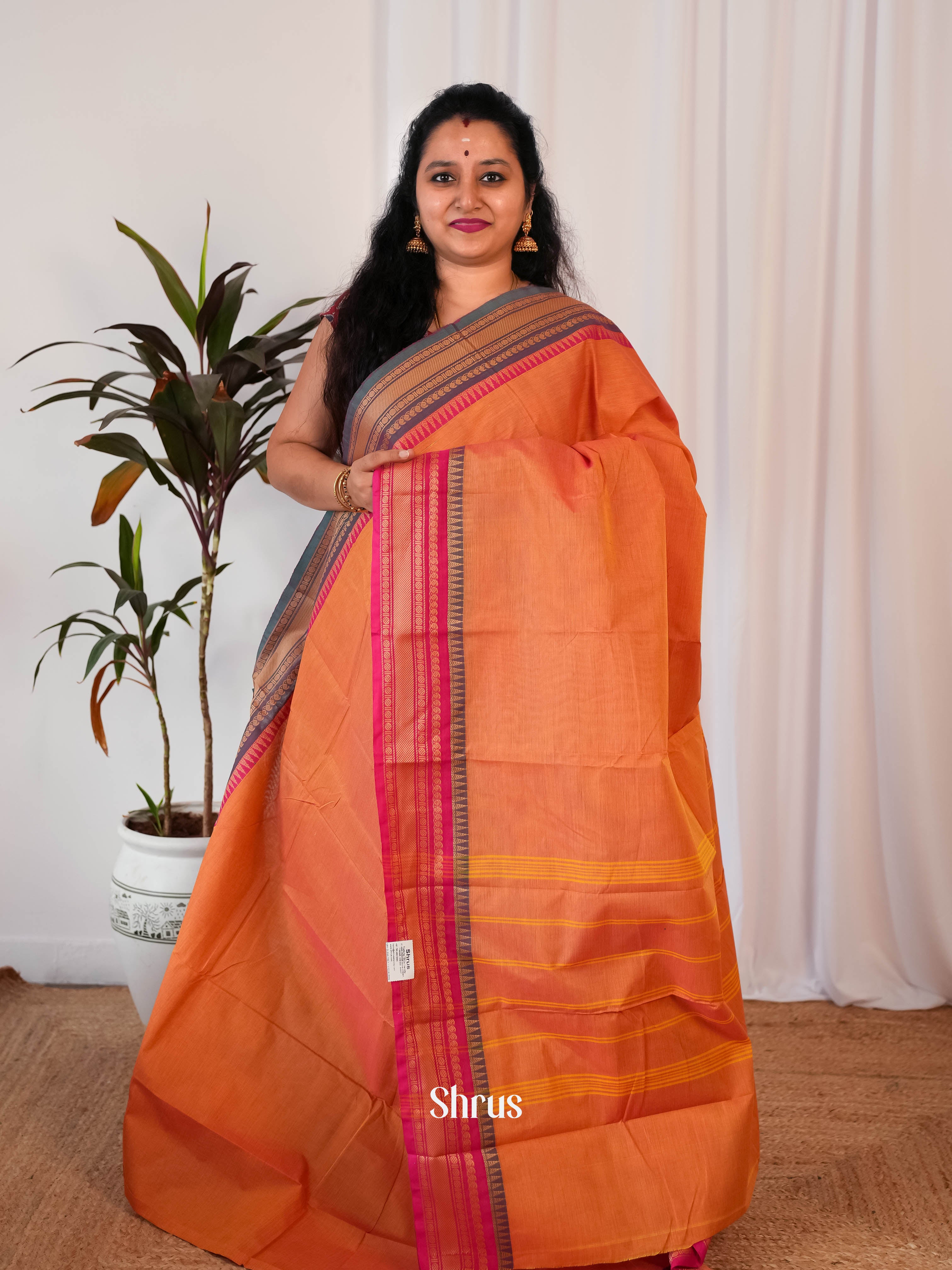 Orange & Pink - Chettinad Cotton Saree - Shop on Shrus.com
