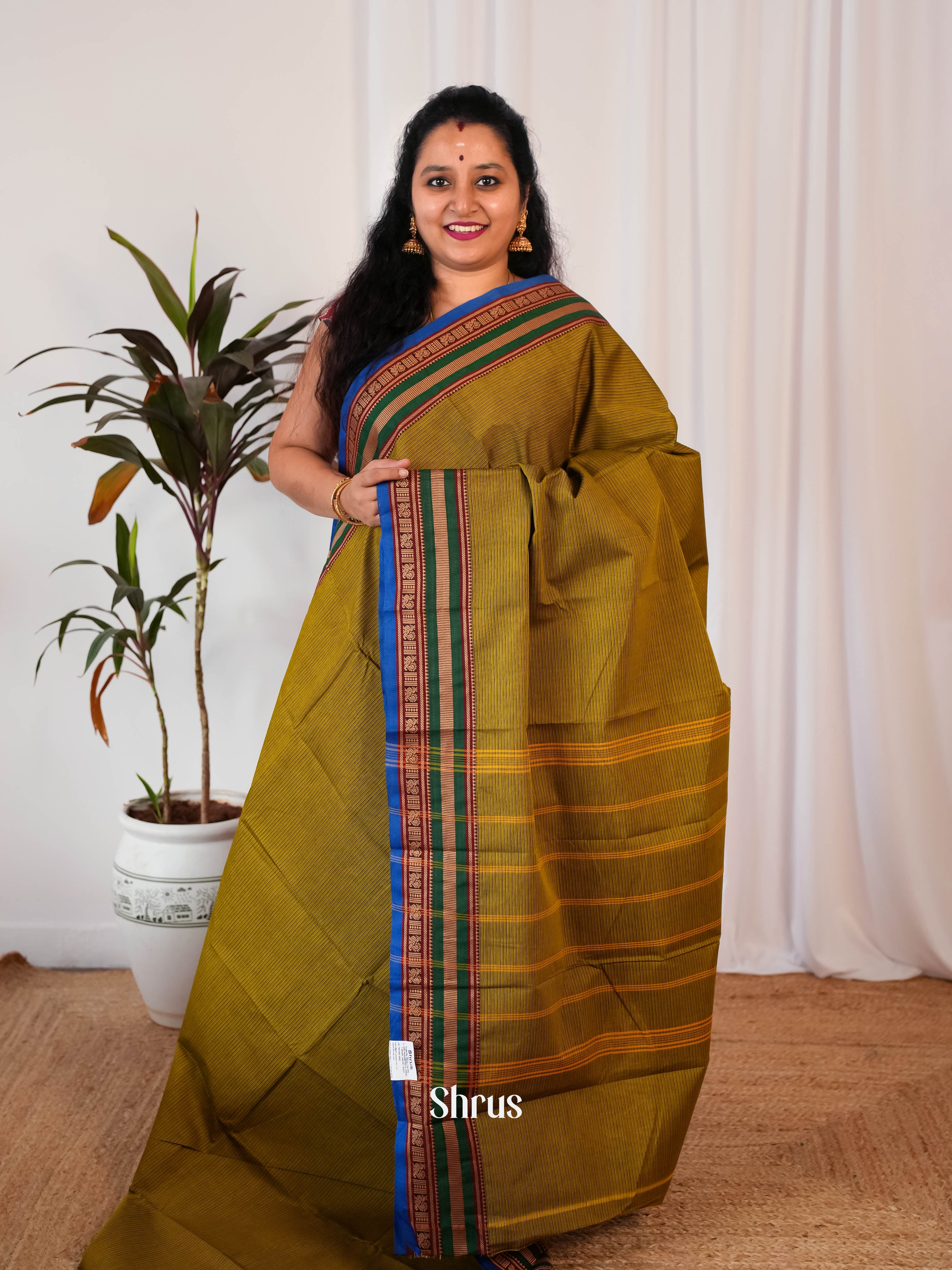 Mehandi Green & Blue - Narayanpet Cotton Saree - Shop on Shrus.com