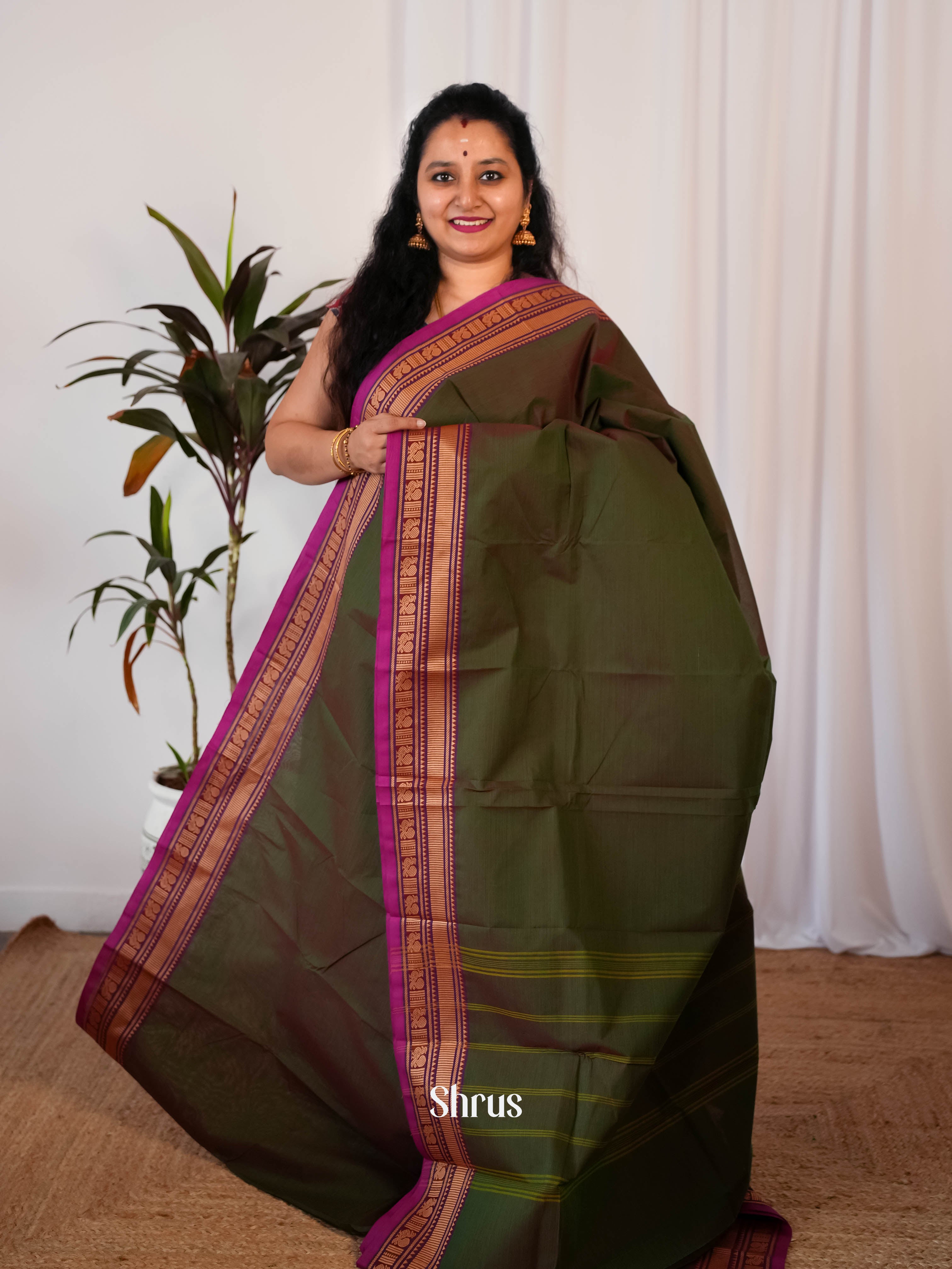 Green & Purple - Chettinad Cotton Saree - Shop on Shrus.com