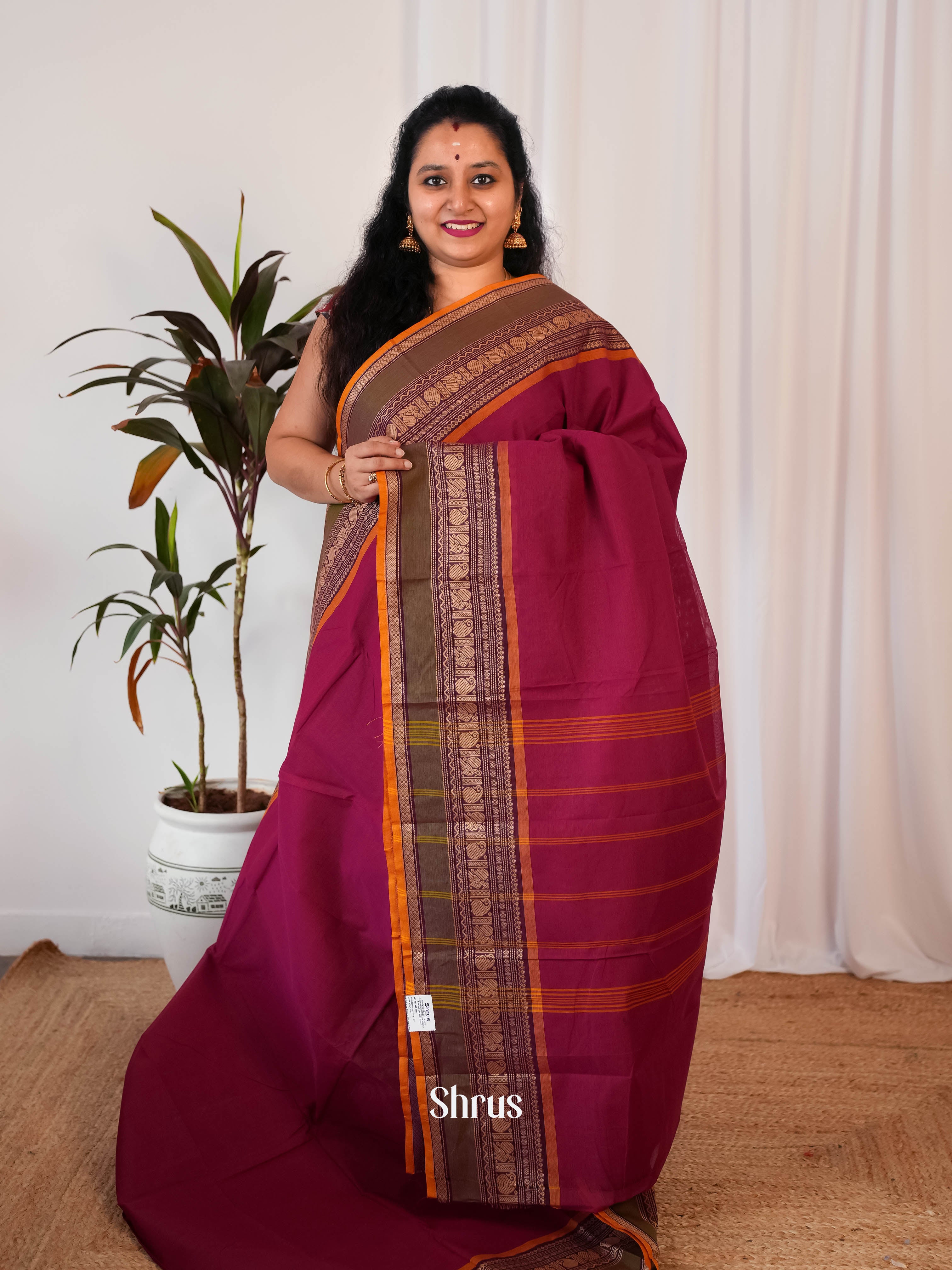 Maroon & Orange - Chettinad Cotton Saree - Shop on Shrus.com