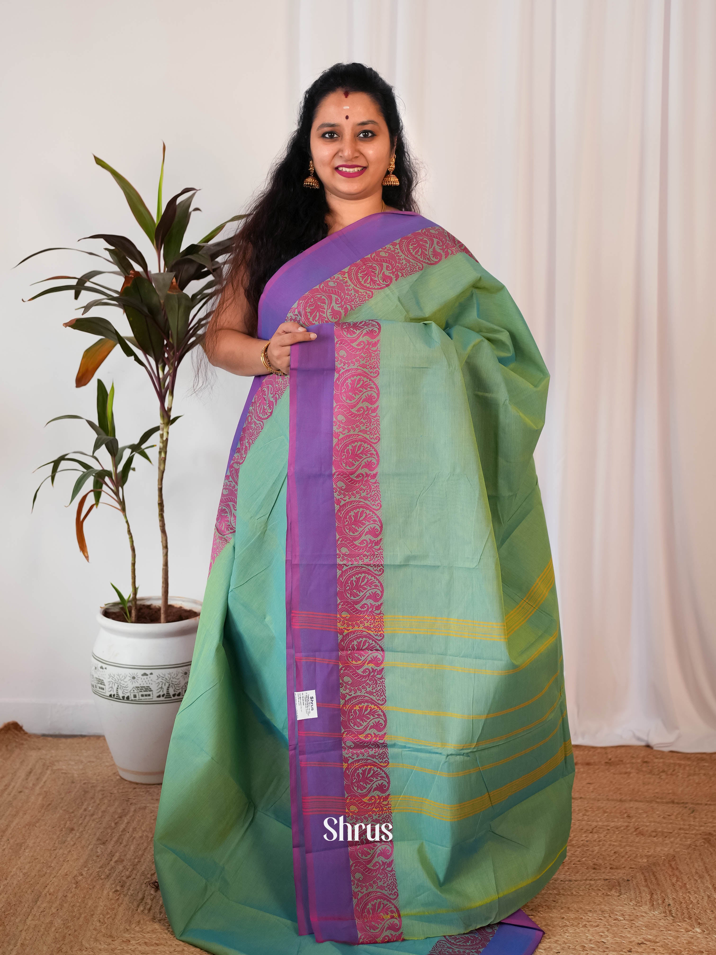 Green & Purple- Chettinad Cotton Saree - Shop on Shrus.com