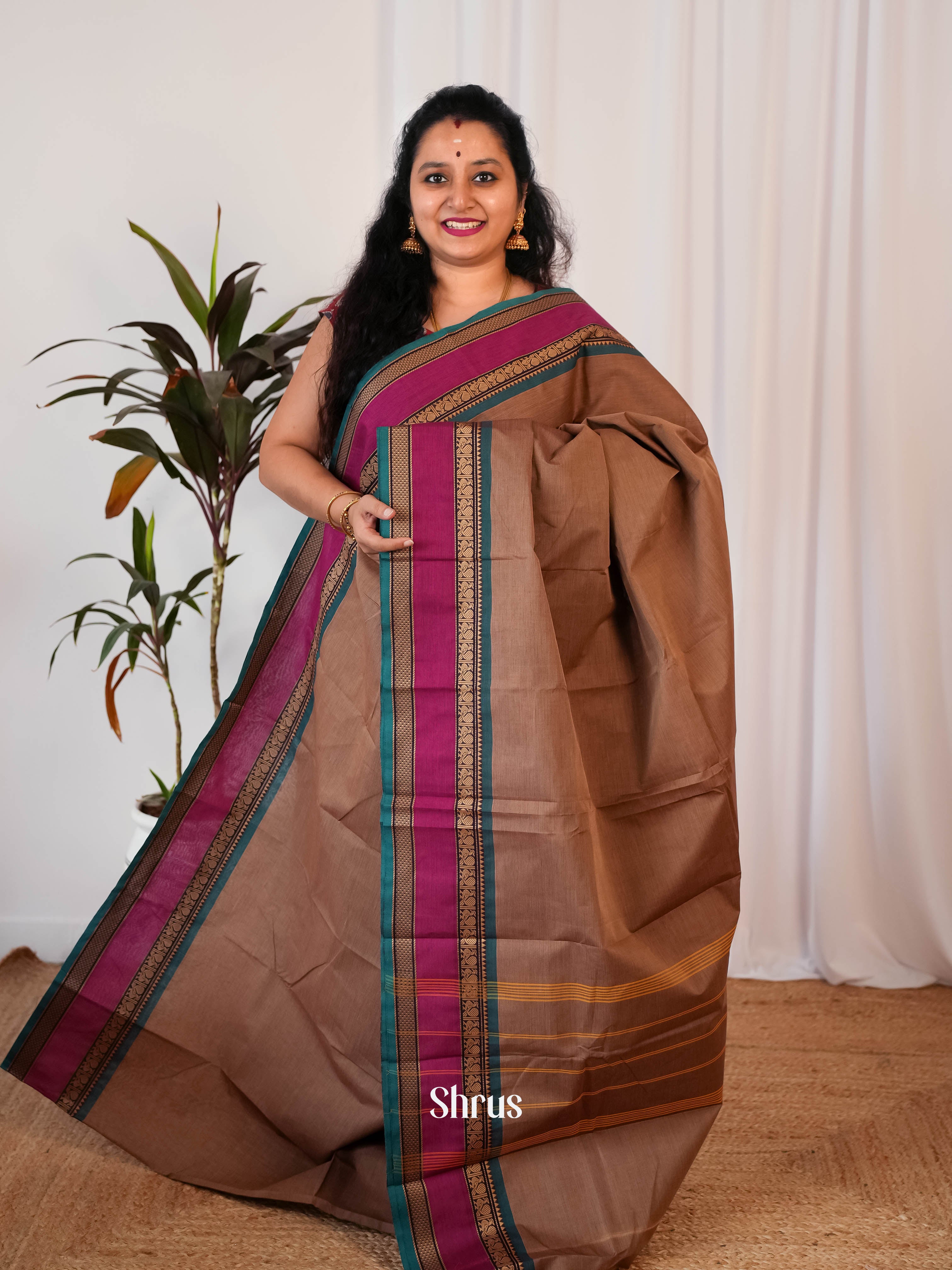 Brown & Green - Chettinad Cotton Saree - Shop on Shrus.com