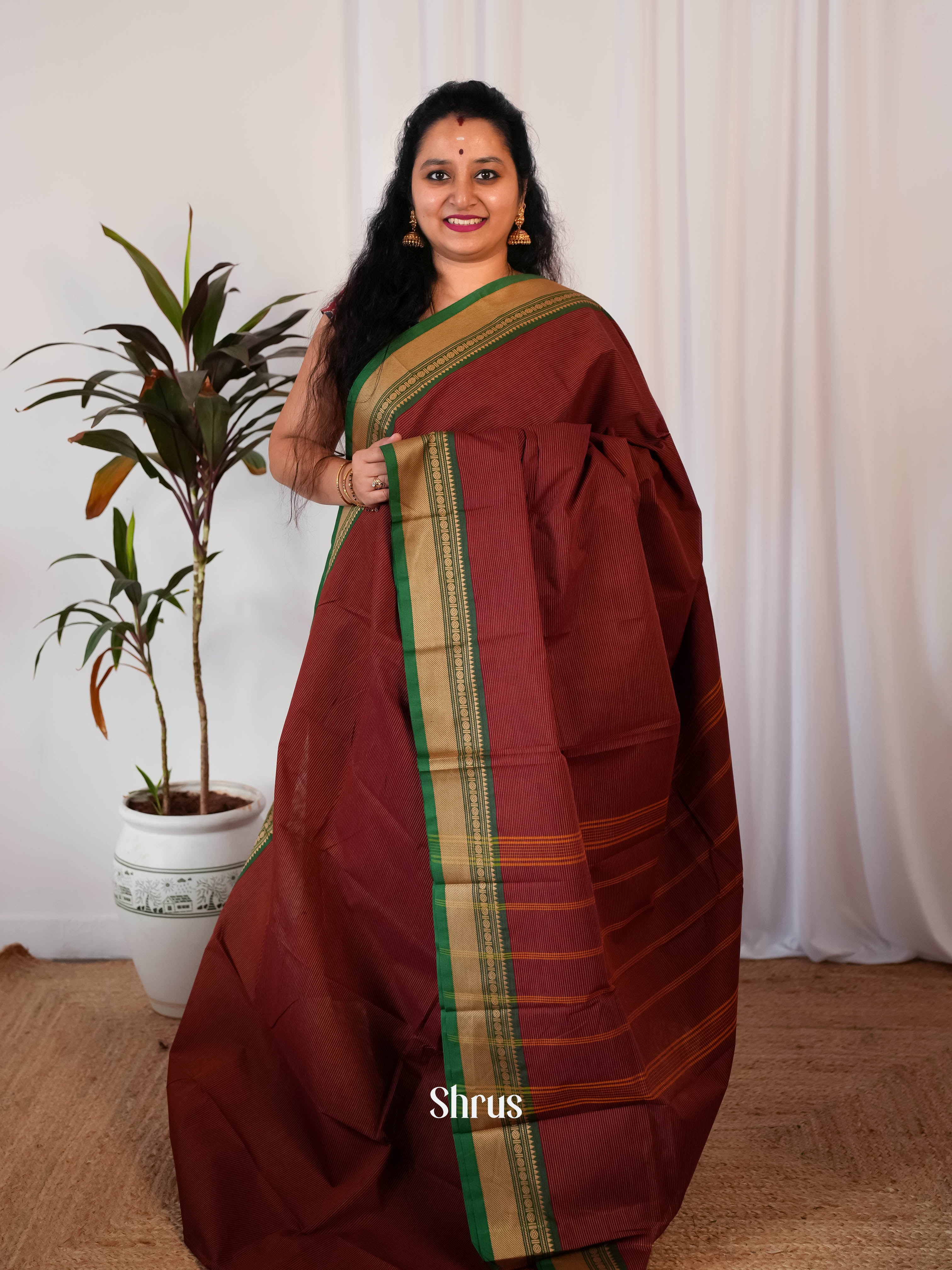 Maroon & Green - Chettinad Cotton Saree - Shop on Shrus.com