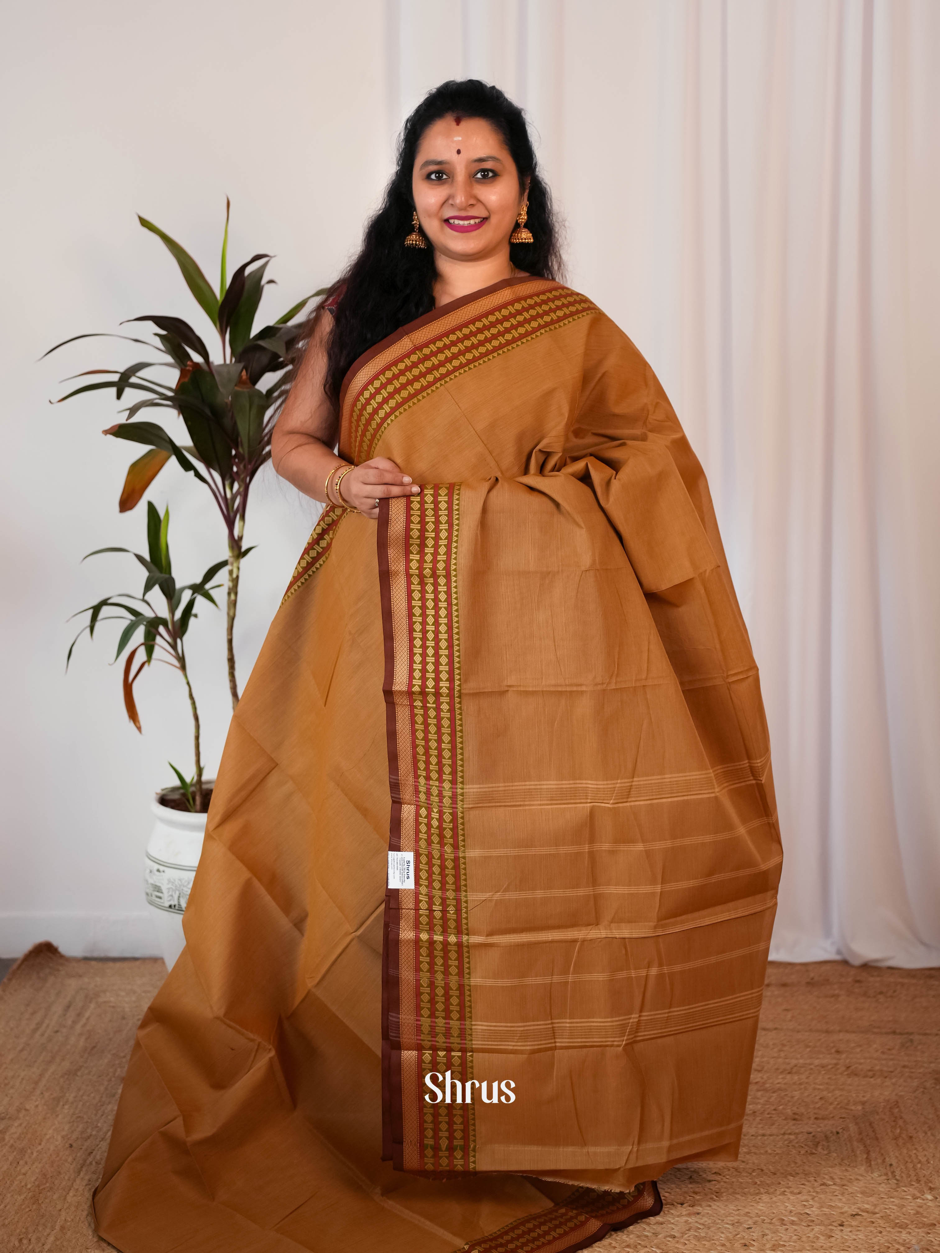 Brown - Chettinad Cotton Saree - Shop on Shrus.com
