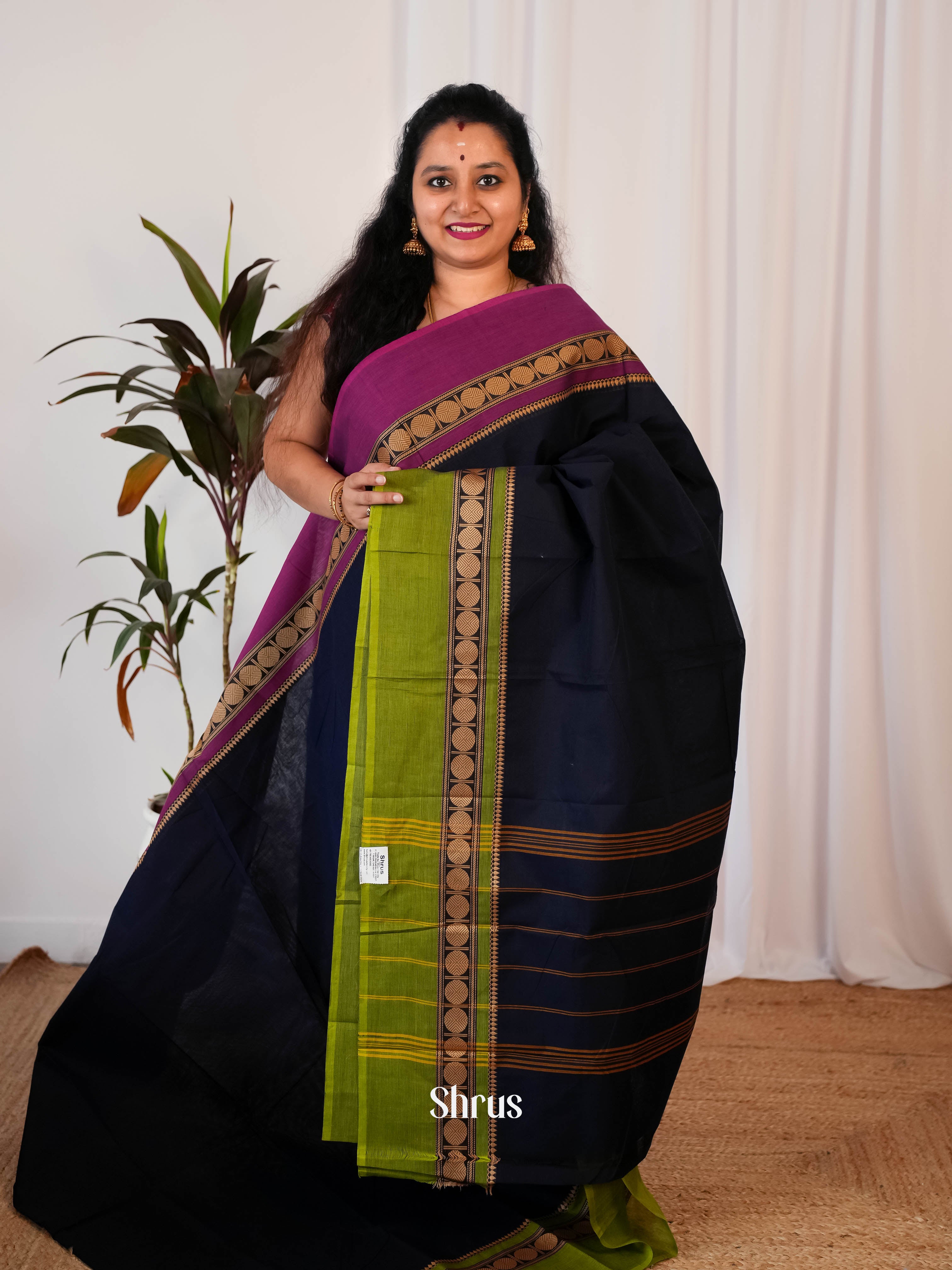Blue & Green - Chettinad Cotton Saree - Shop on Shrus.com