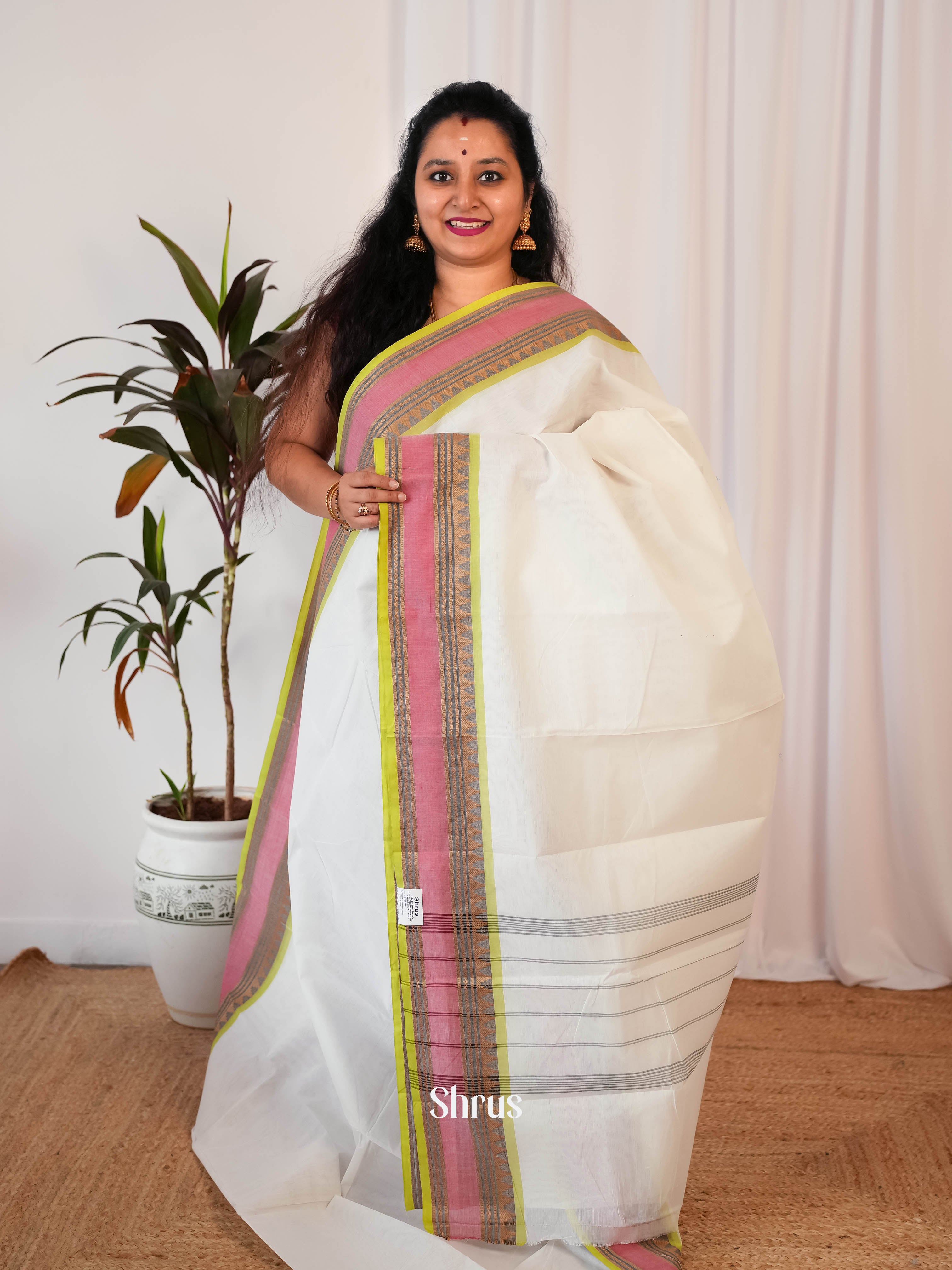 Cream & Green - Chettinad Cotton Saree - Shop on Shrus.com