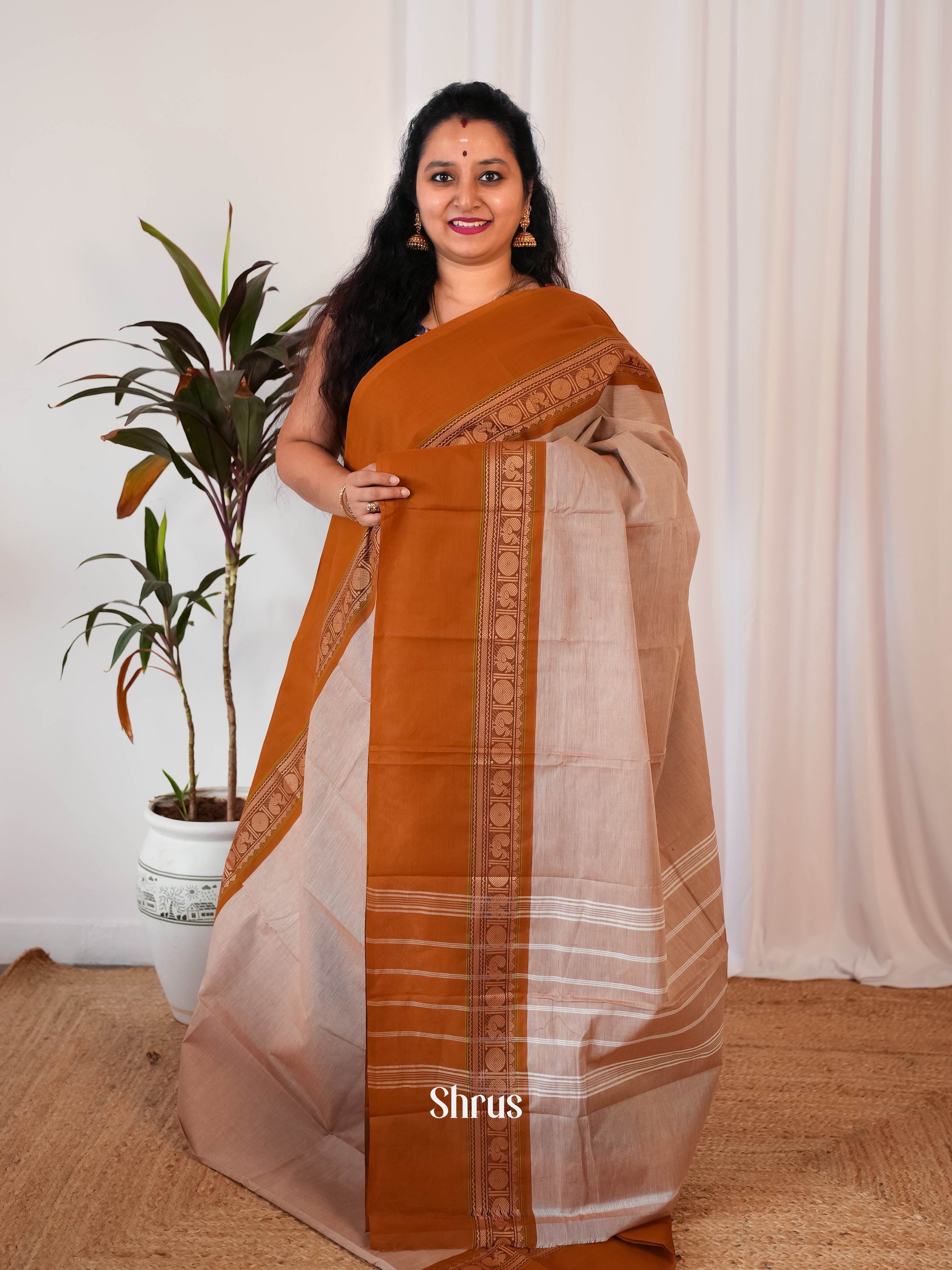 Grey & Brown - Chettinad Cotton Saree - Shop on Shrus.com