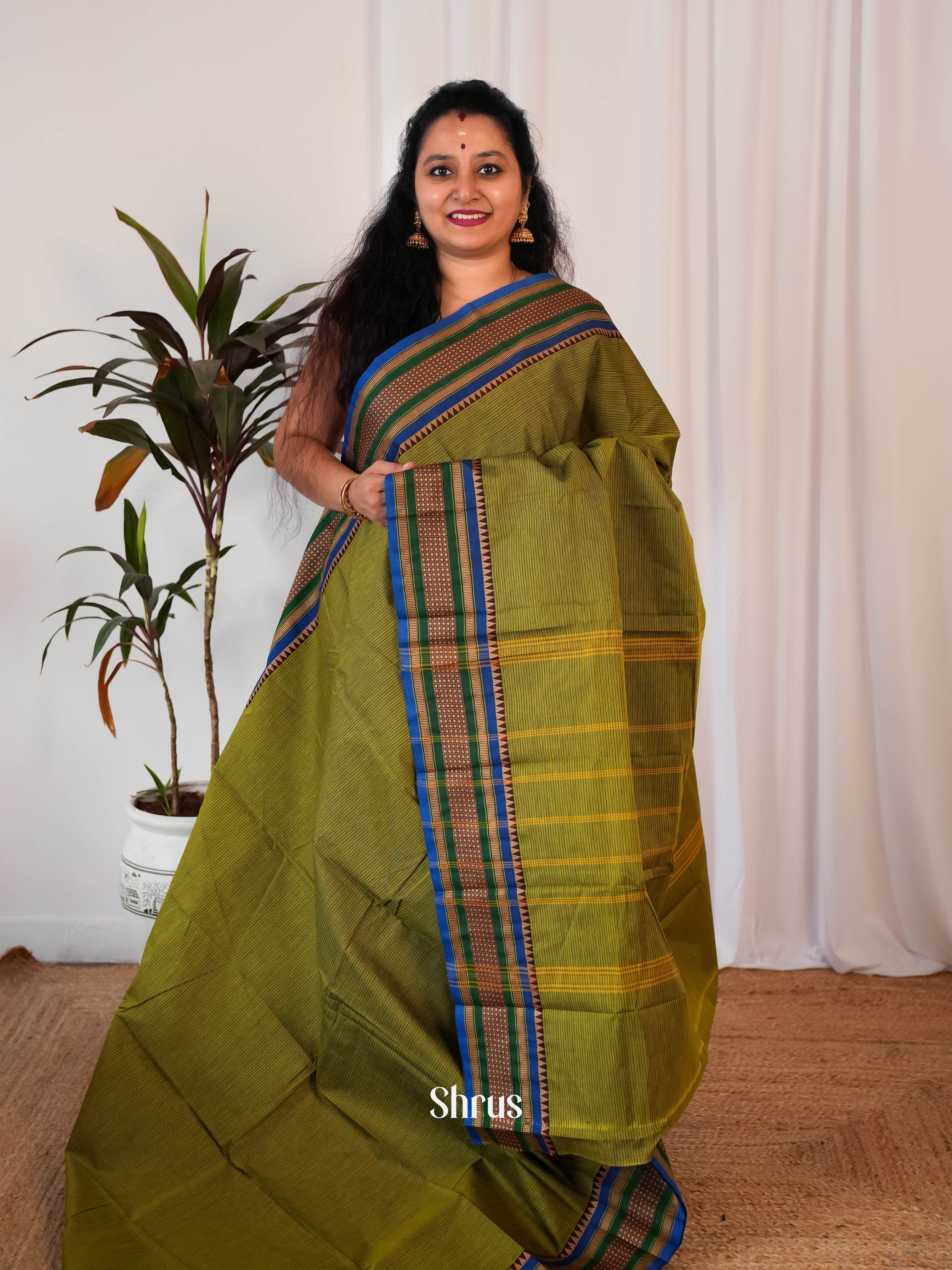 Green & Blue- Chettinad Cotton Saree - Shop on Shrus.com