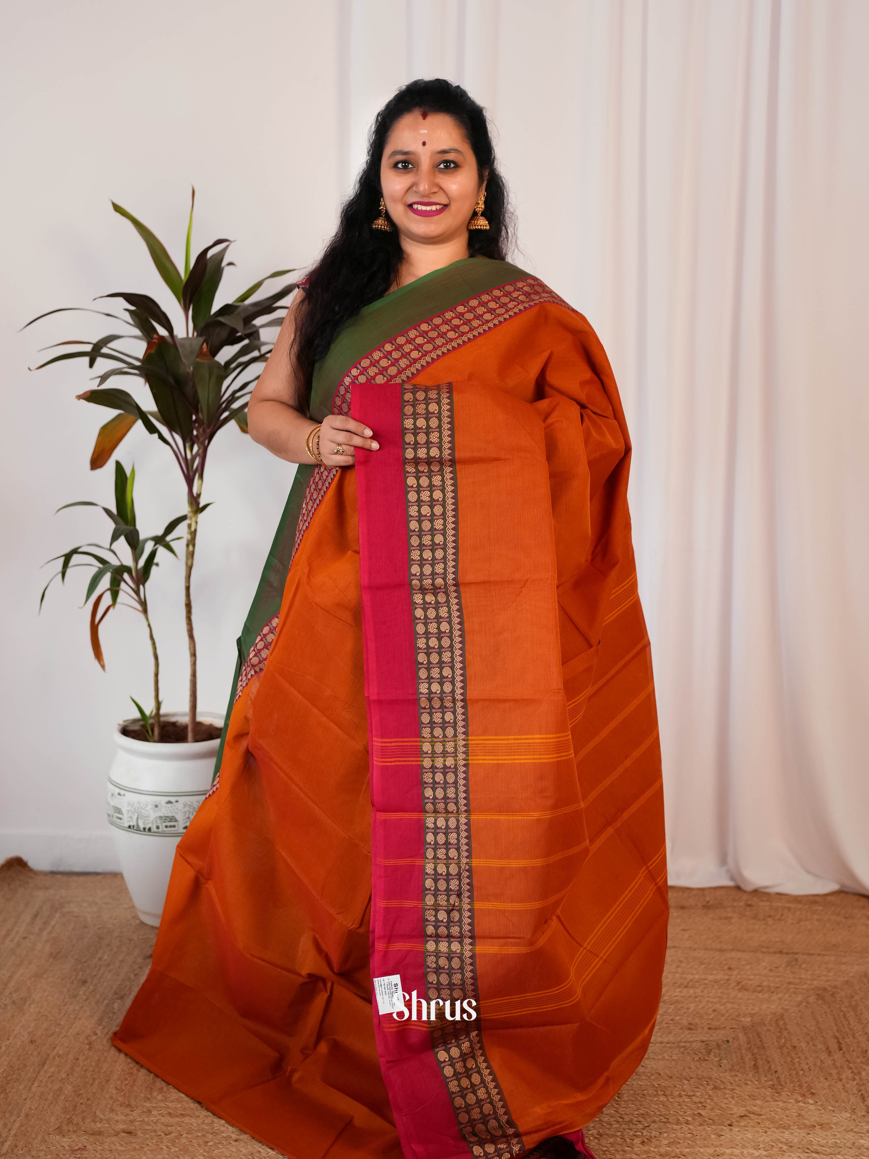 Orange & Red- Chettinad Cotton Saree - Shop on Shrus.com