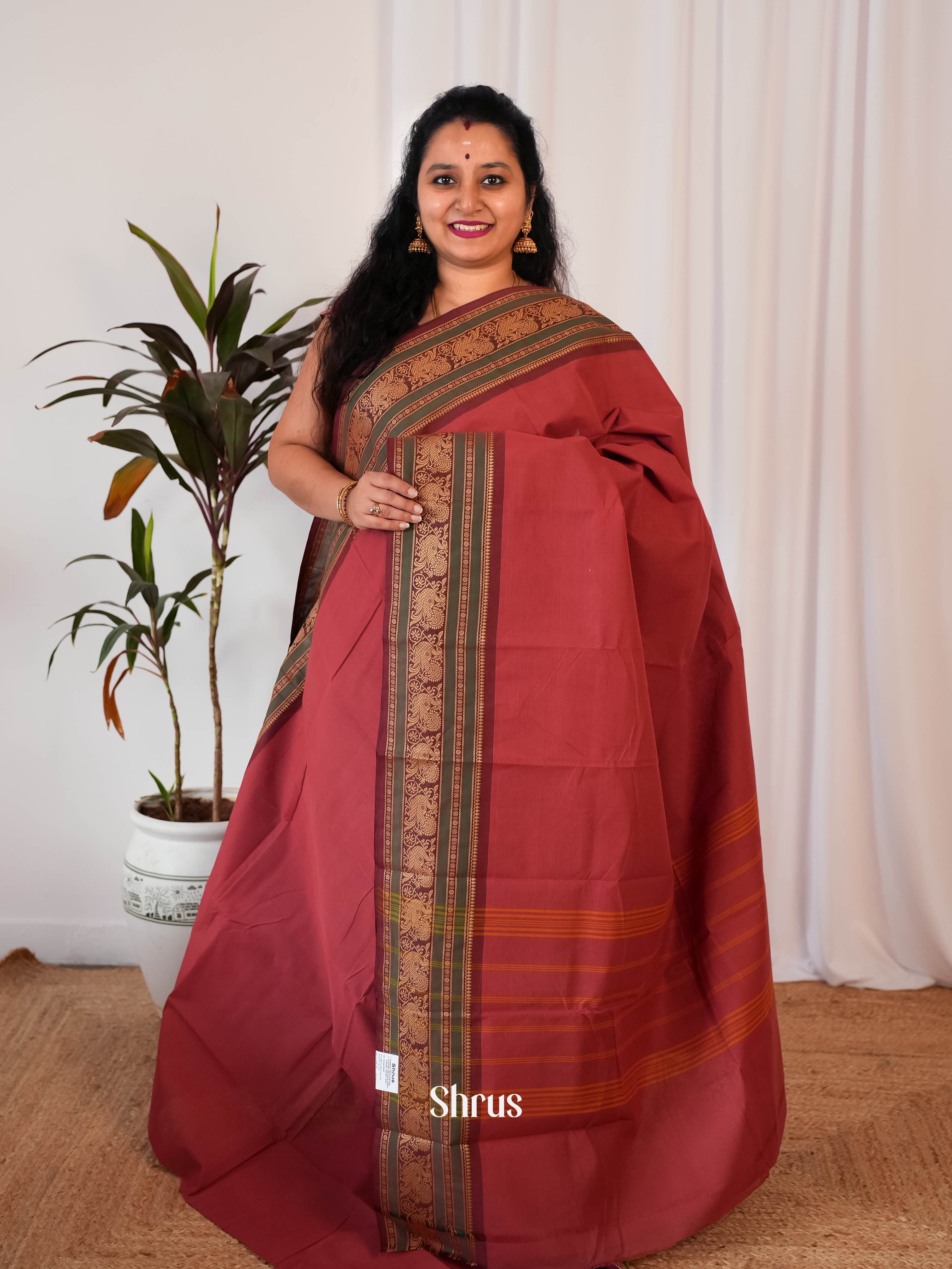 Red & Brown - Chettinad Cotton Saree - Shop on Shrus.com