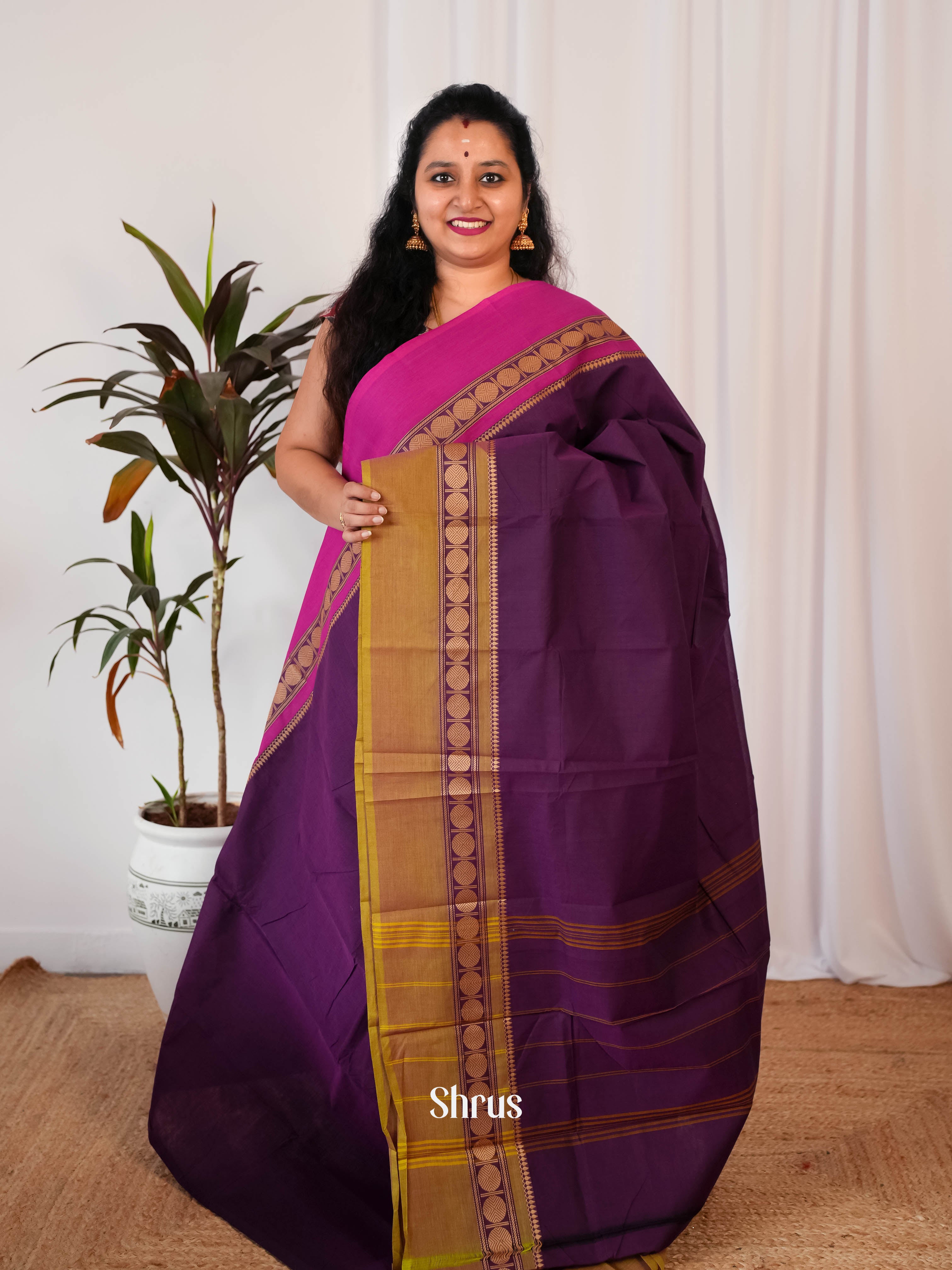 Purple & Pink - Chettinad Cotton Saree - Shop on Shrus.com
