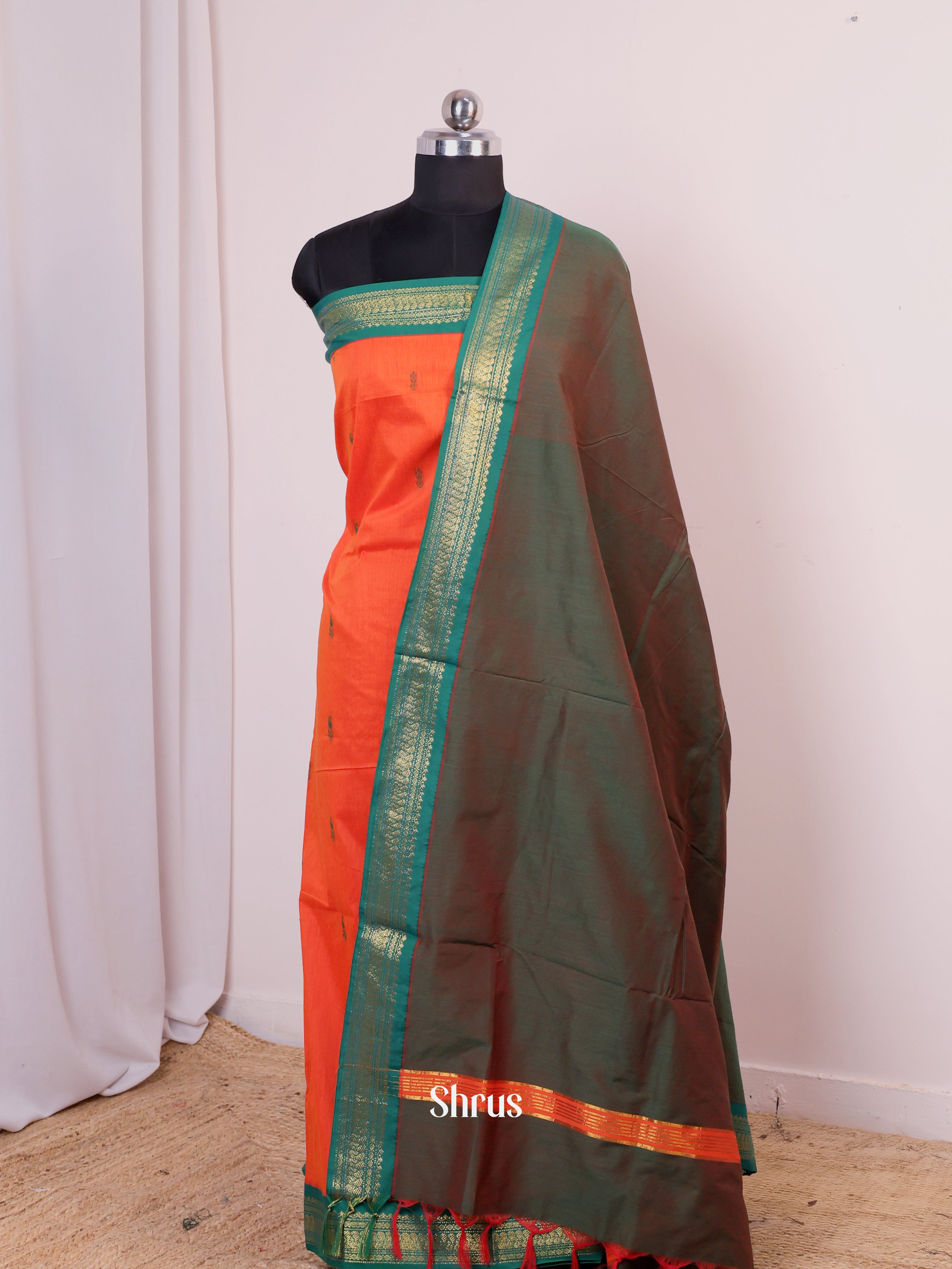 Orange & Double Shaded Green - Kalyani Cotton salwar unstitch - Shop on Shrus.com