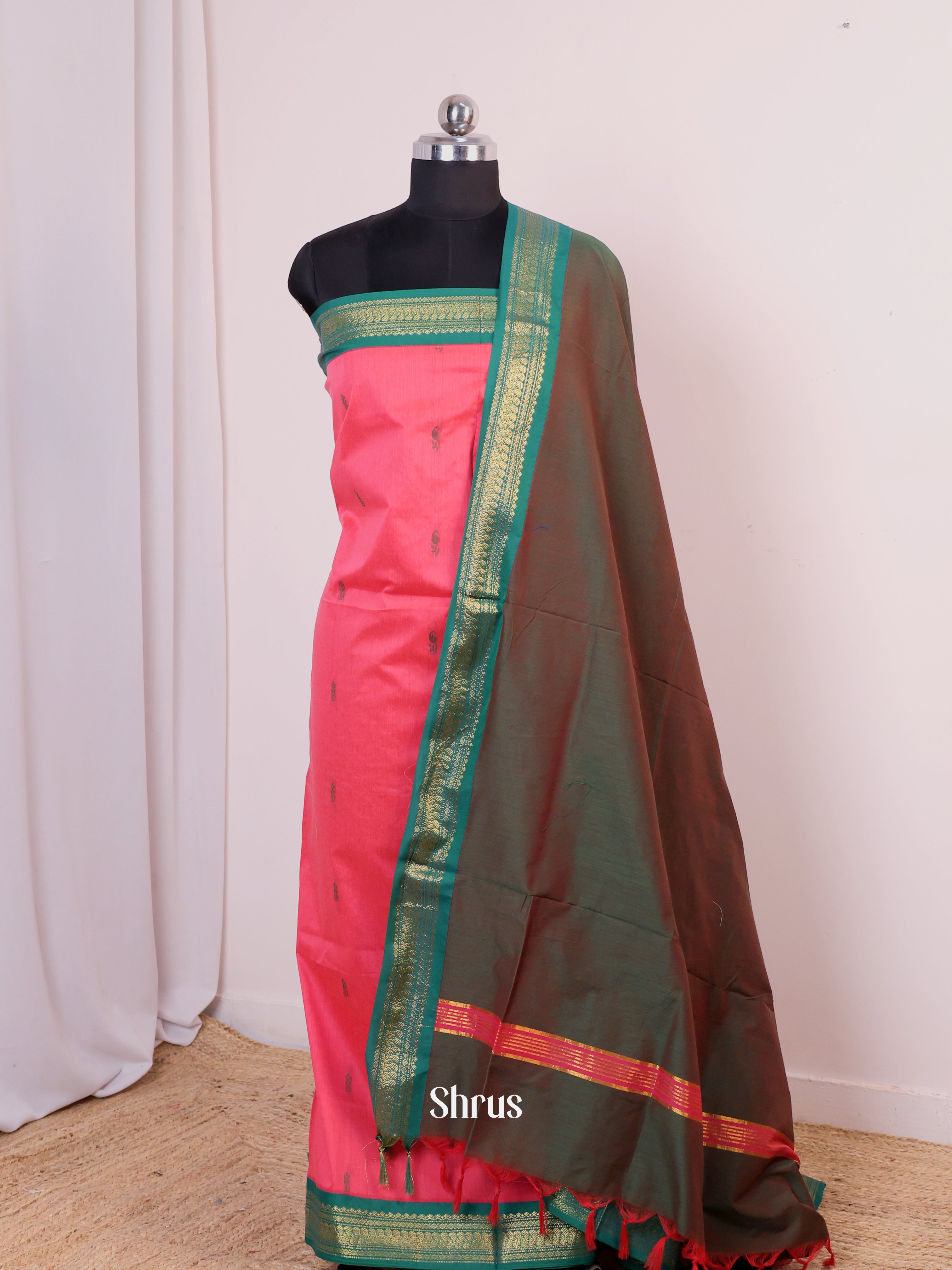 Pink & Green - Kalyani Cotton salwar unstitch - Shop on Shrus.com