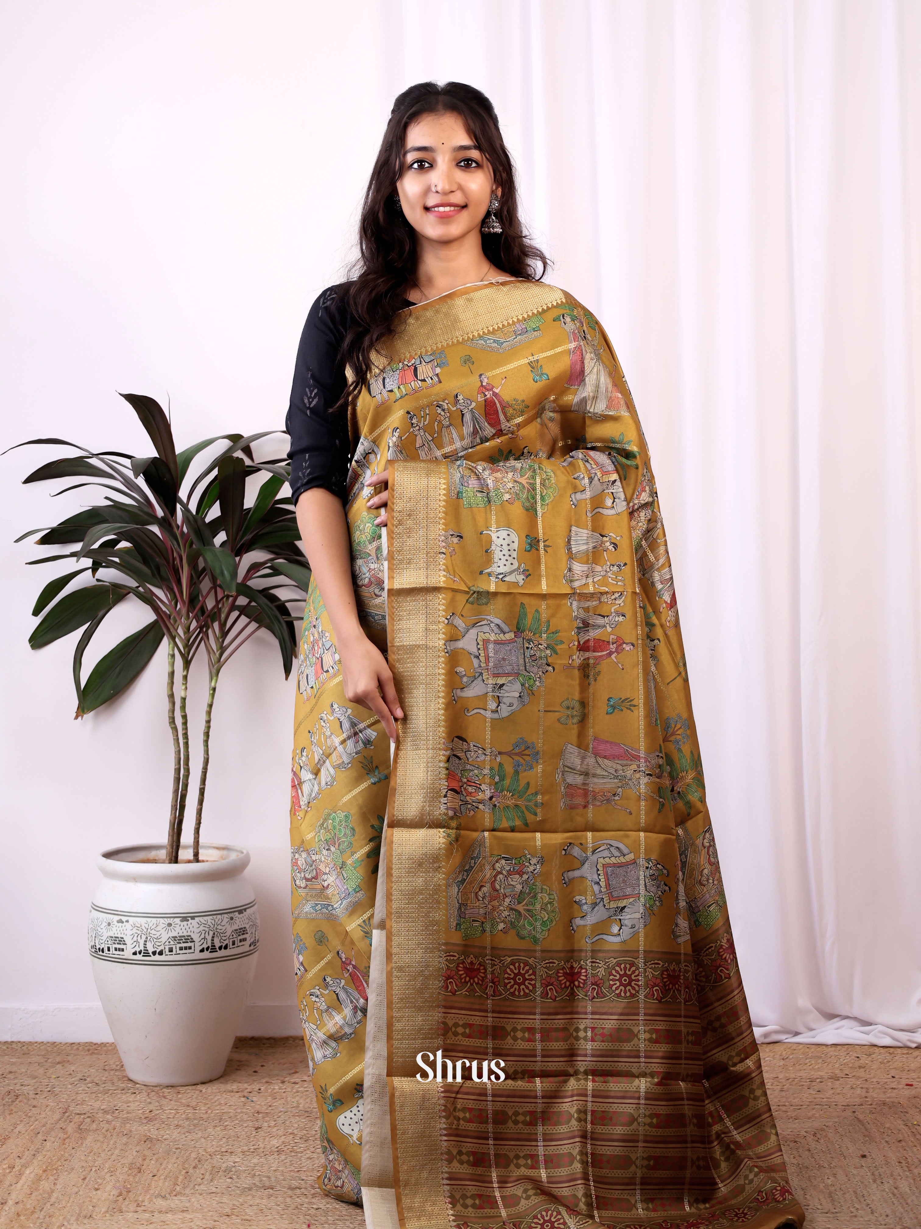 Golden Brown - Semi Dola silk Saree - Shop on Shrus.com