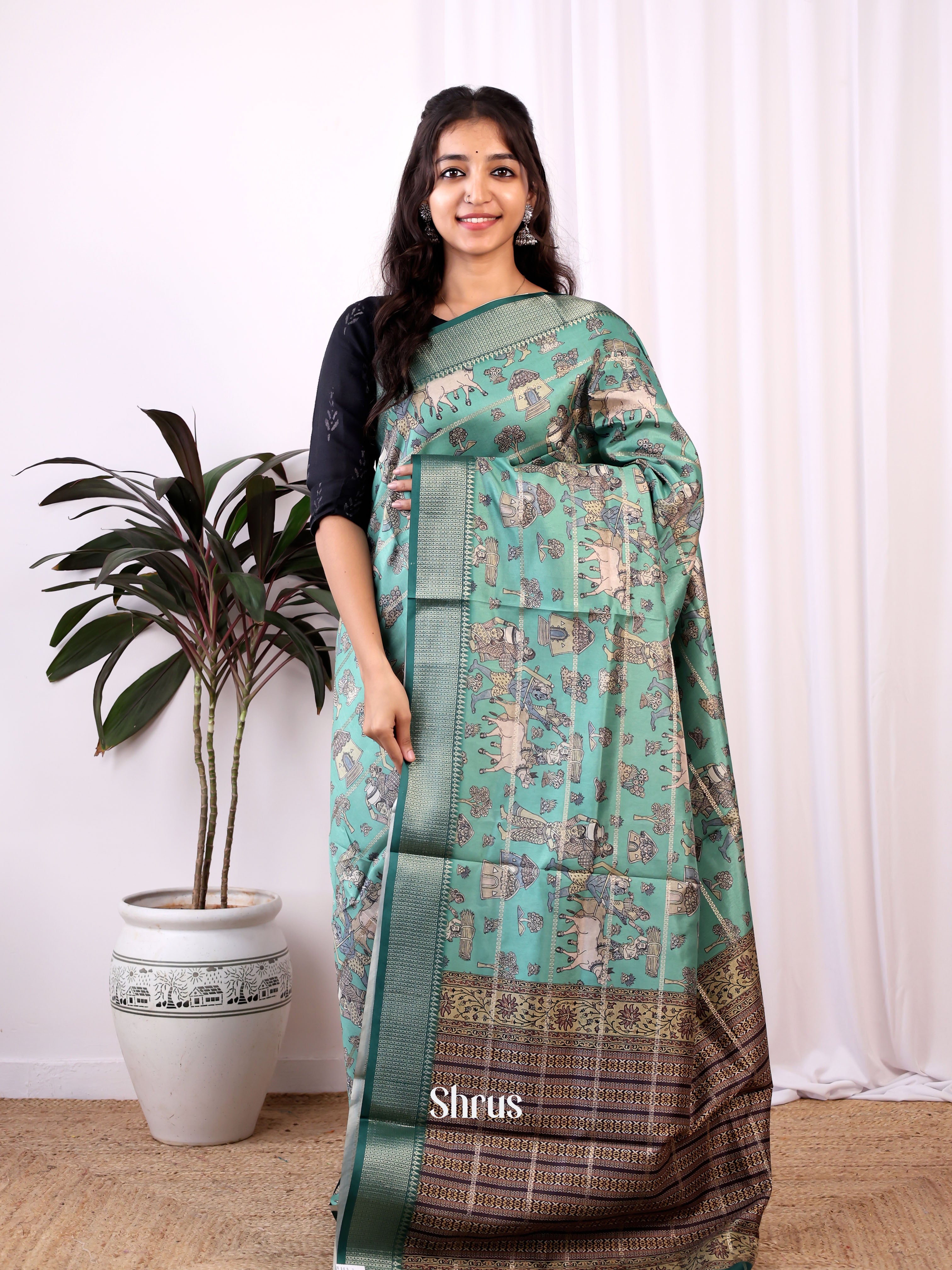 Green - Semi Dola silk Saree - Shop on Shrus.com