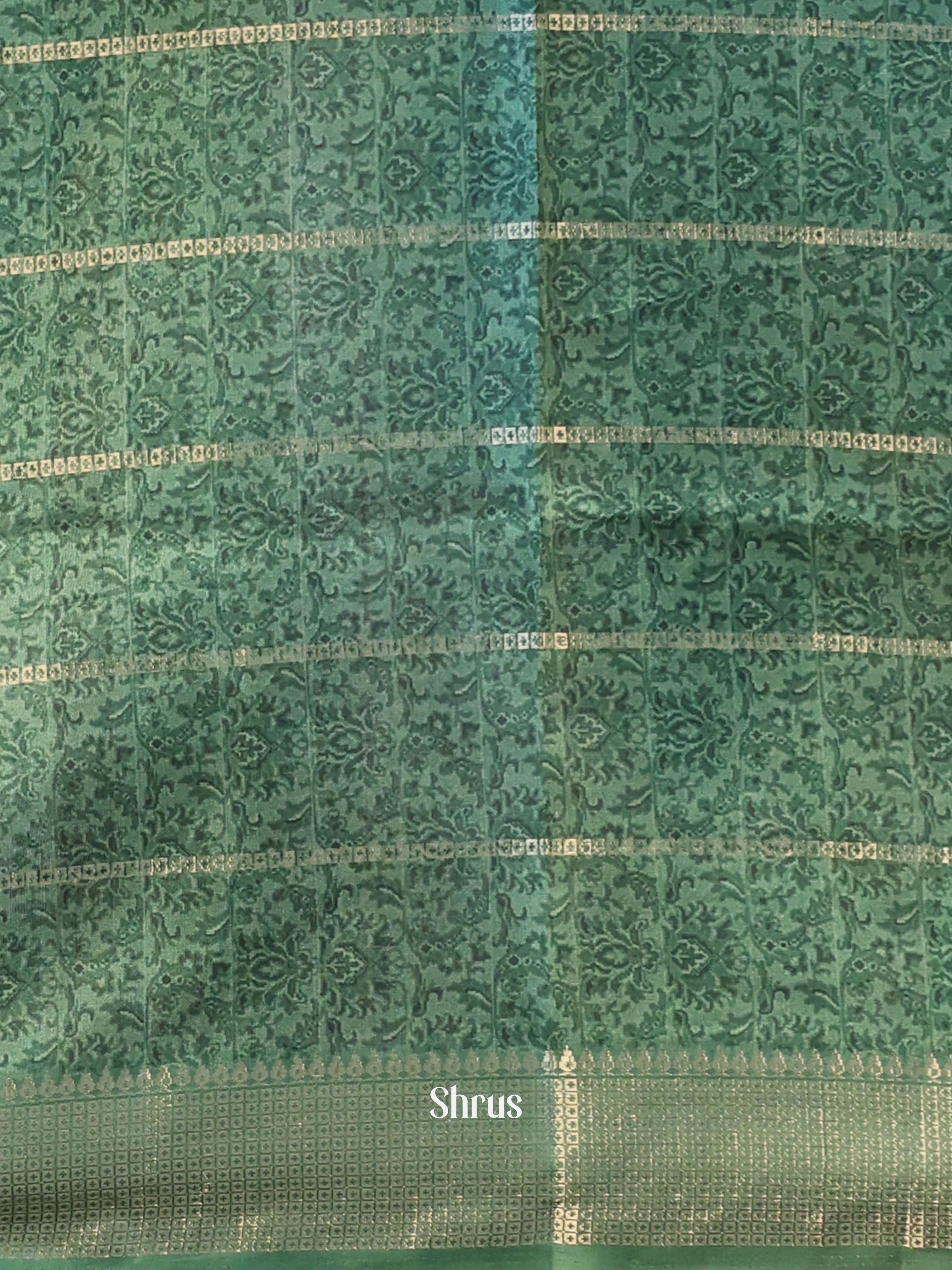 Cream & Green - Semi Dola silk Saree - Shop on Shrus.com