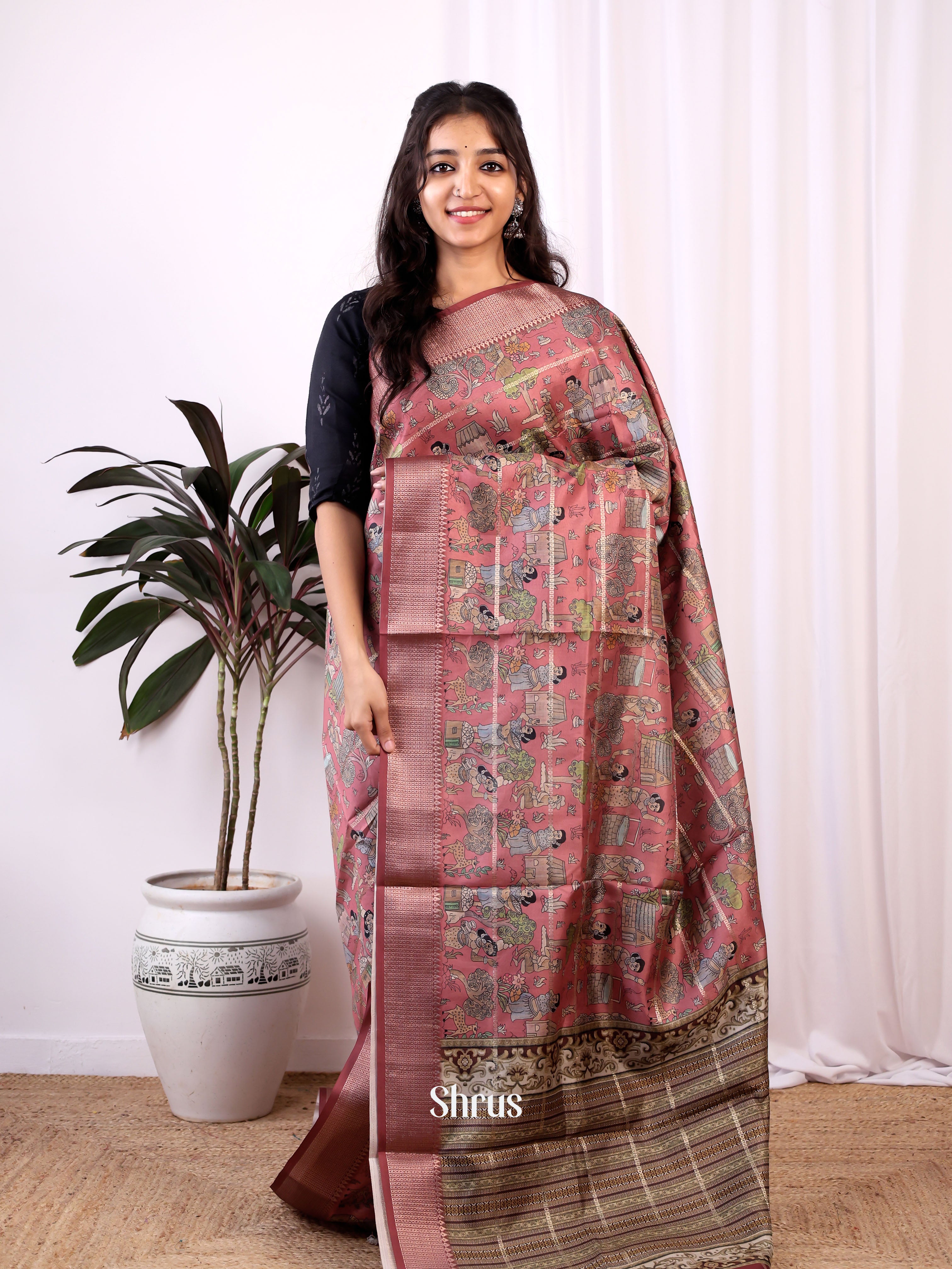 Brown - Semi Dola silk Saree - Shop on Shrus.com