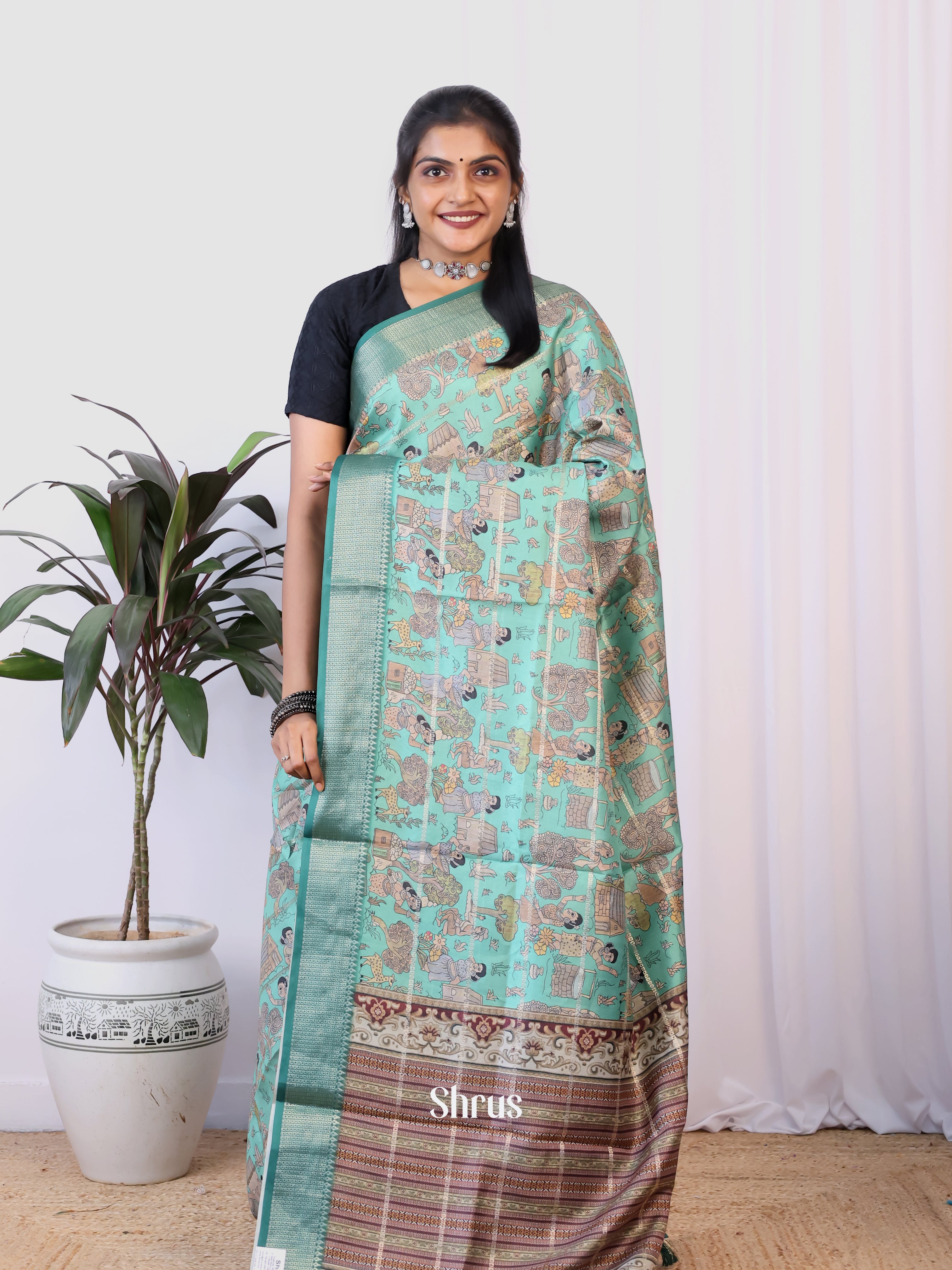 Green - Semi Dola silk Saree - Shop on Shrus.com