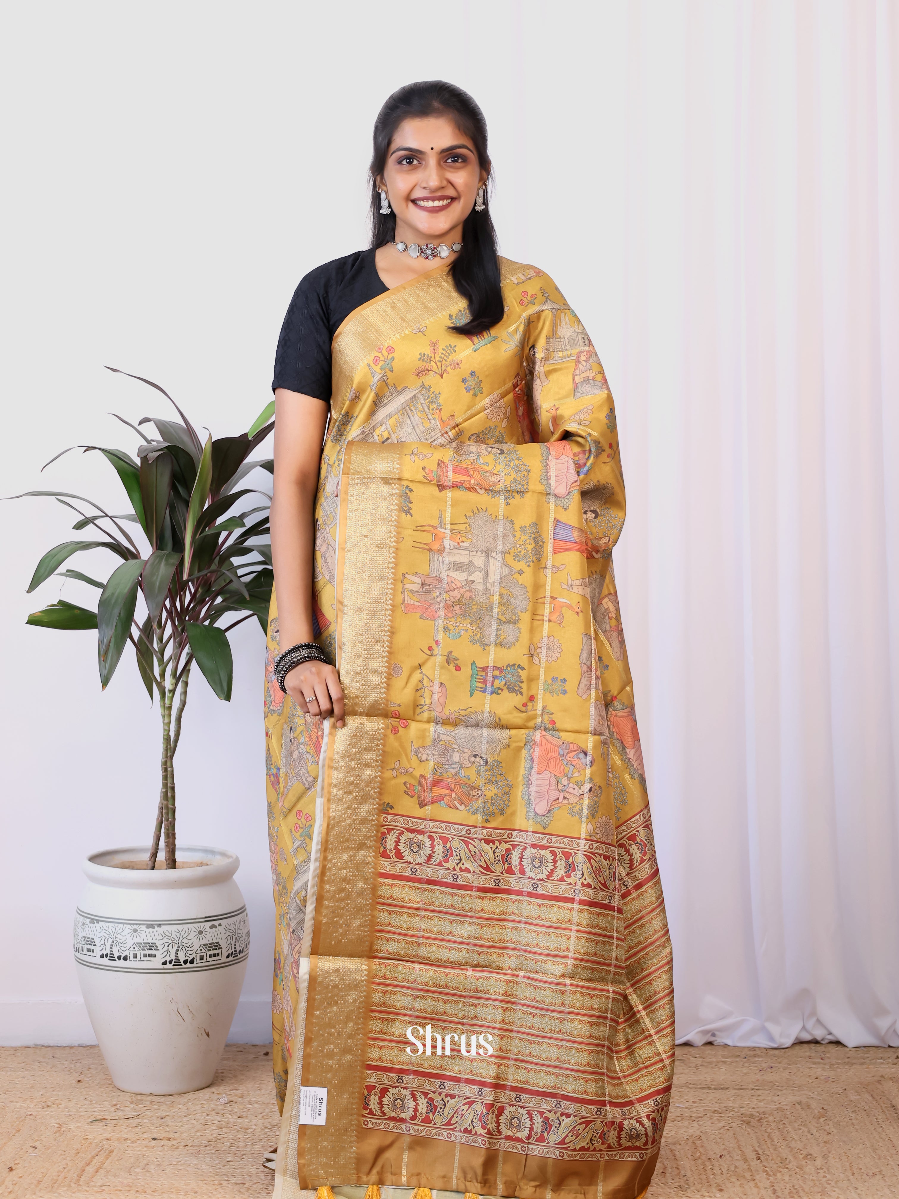 Beige- Semi Dola silk Saree - Shop on Shrus.com