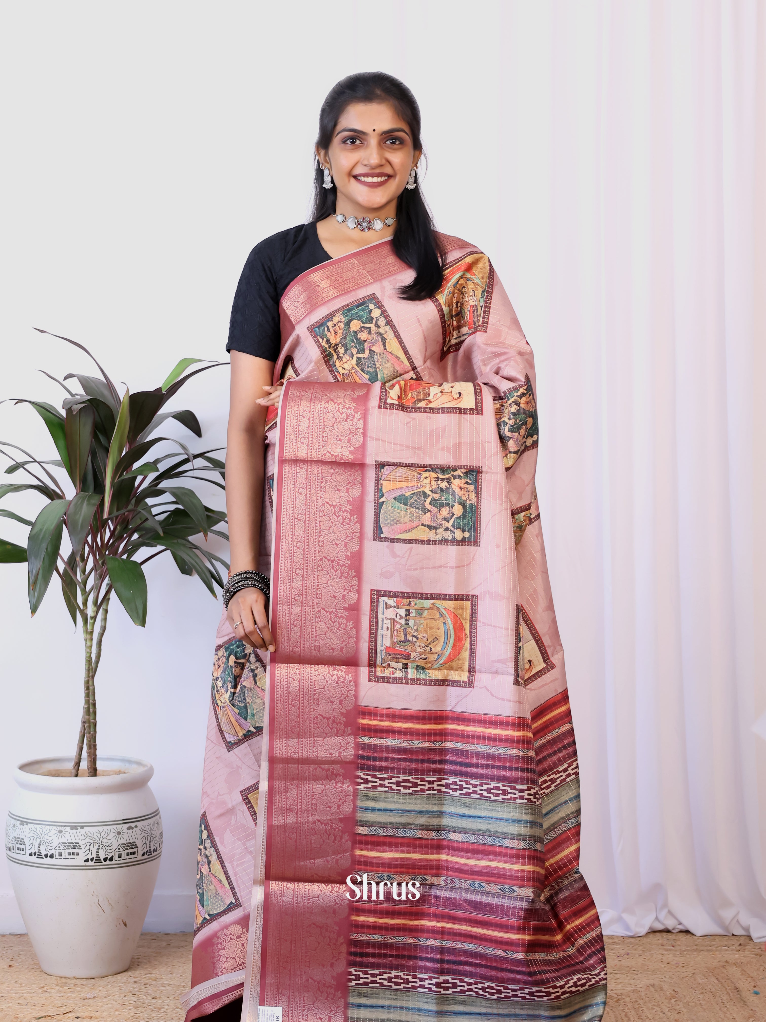 Pink - Semi Dola silk Saree - Shop on Shrus.com