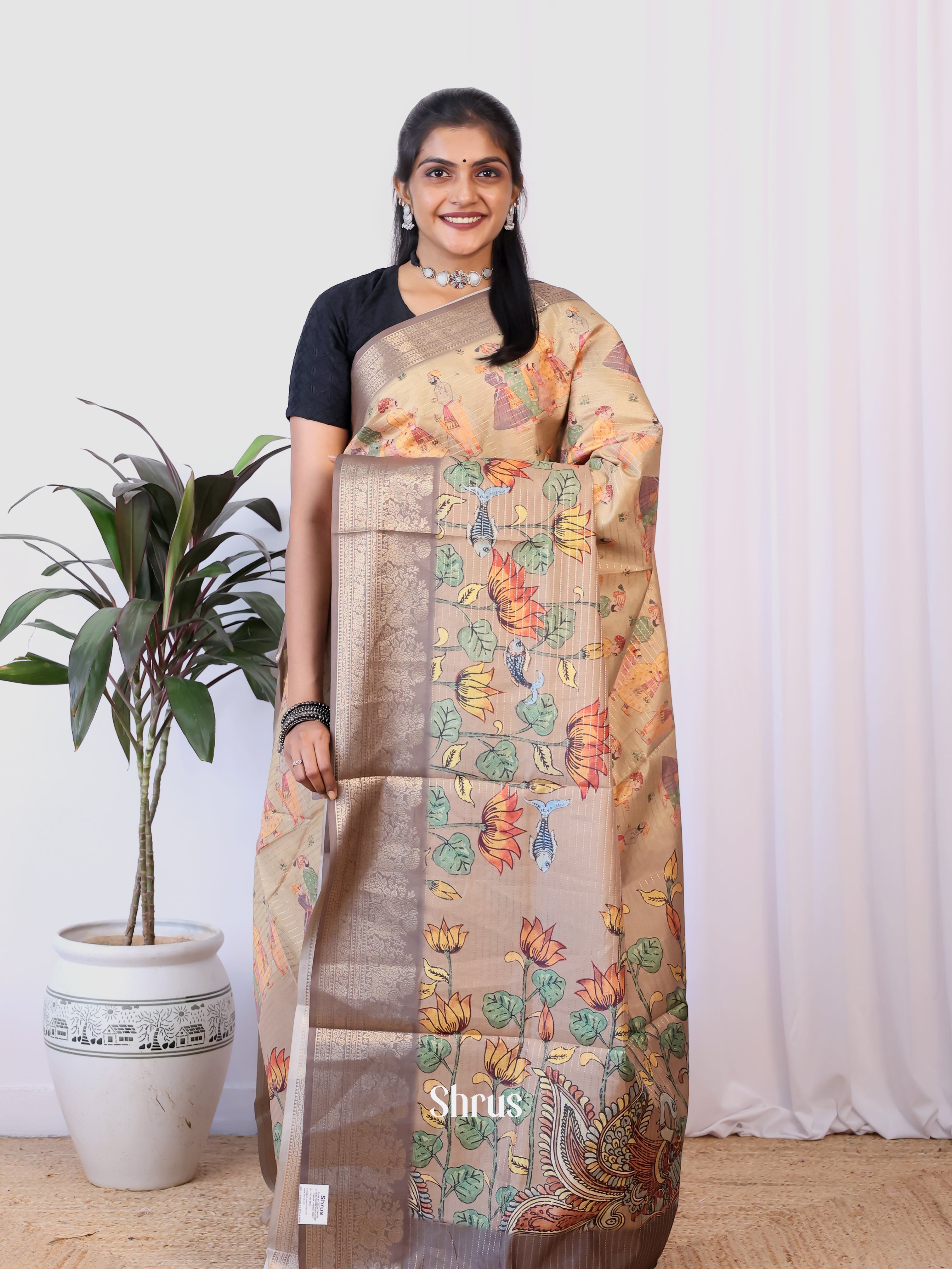 Grey - Semi Dola silk Saree - Shop on Shrus.com