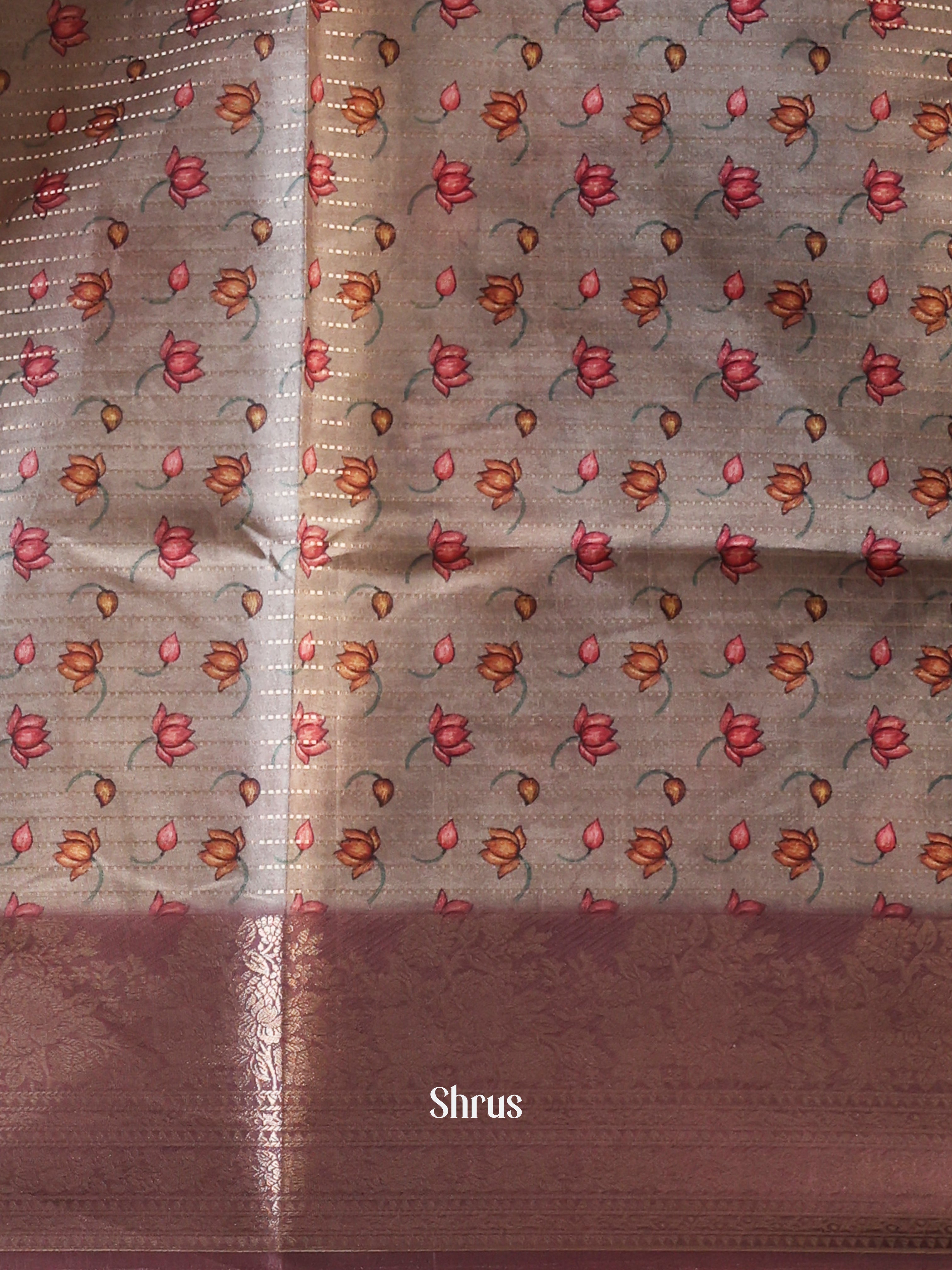 Grey & Brown - Semi Dola silk Saree - Shop on Shrus.com