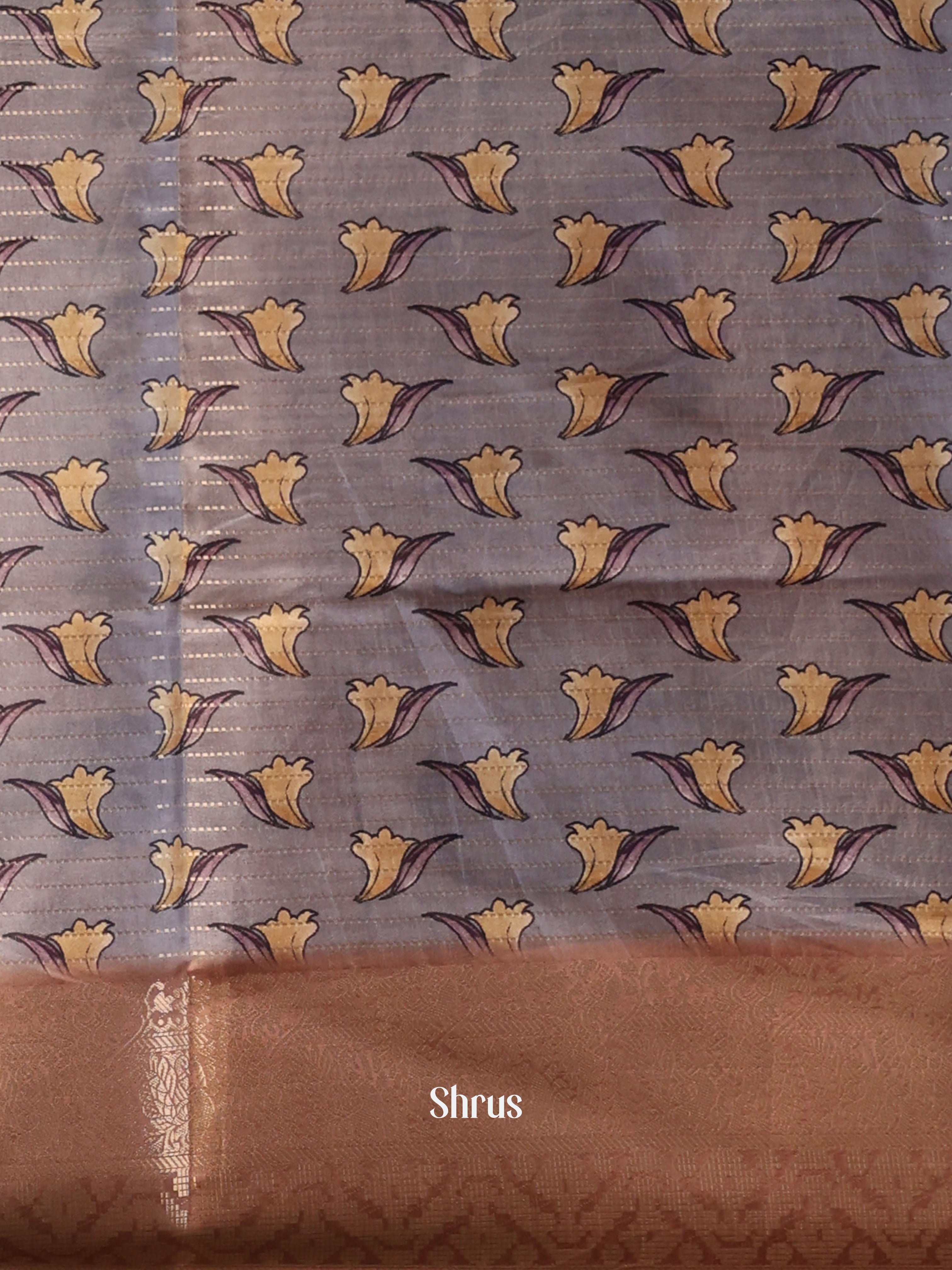 Grey & Brown - Semi Dola silk Saree - Shop on Shrus.com