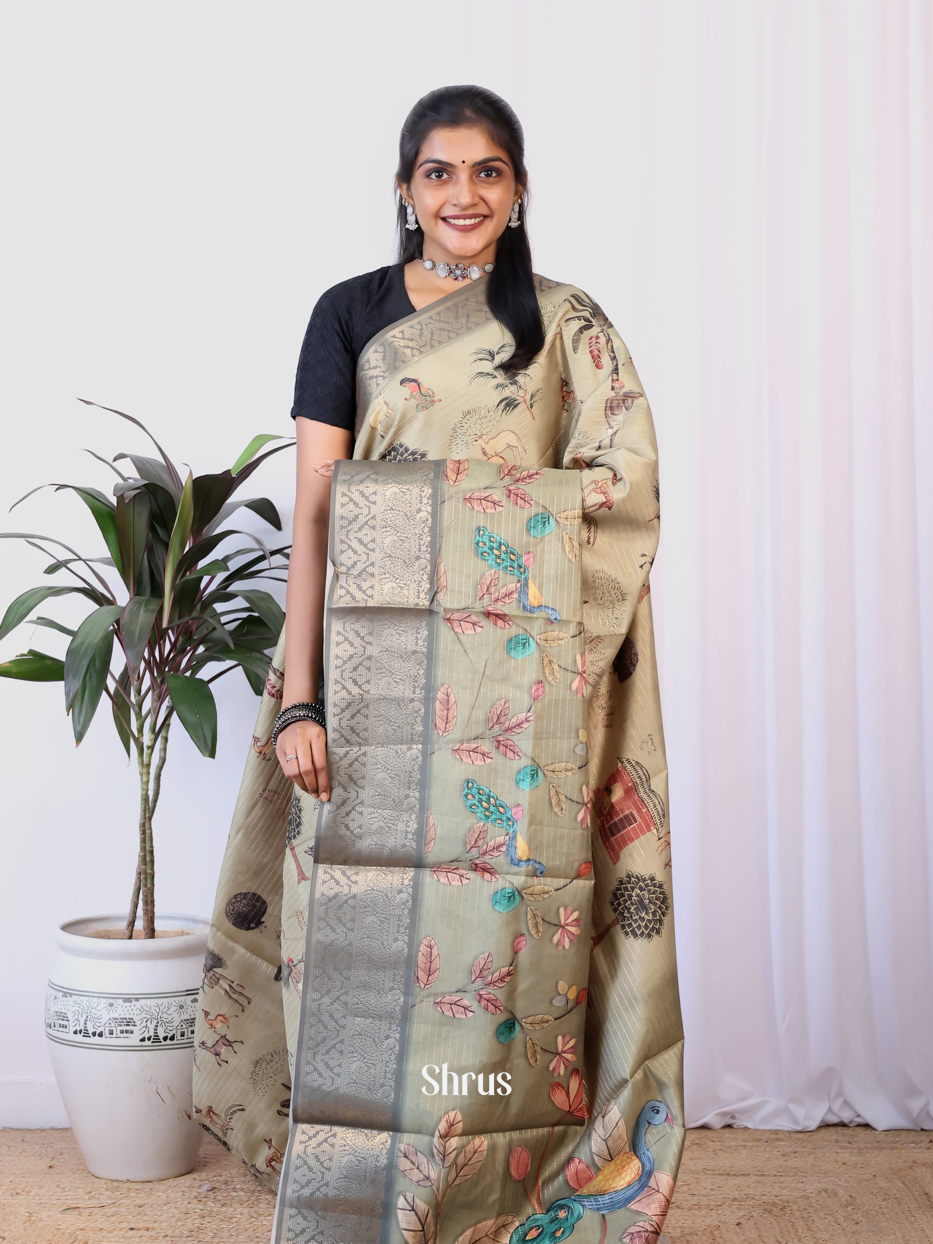 Grey - Semi Dola silk Saree - Shop on Shrus.com