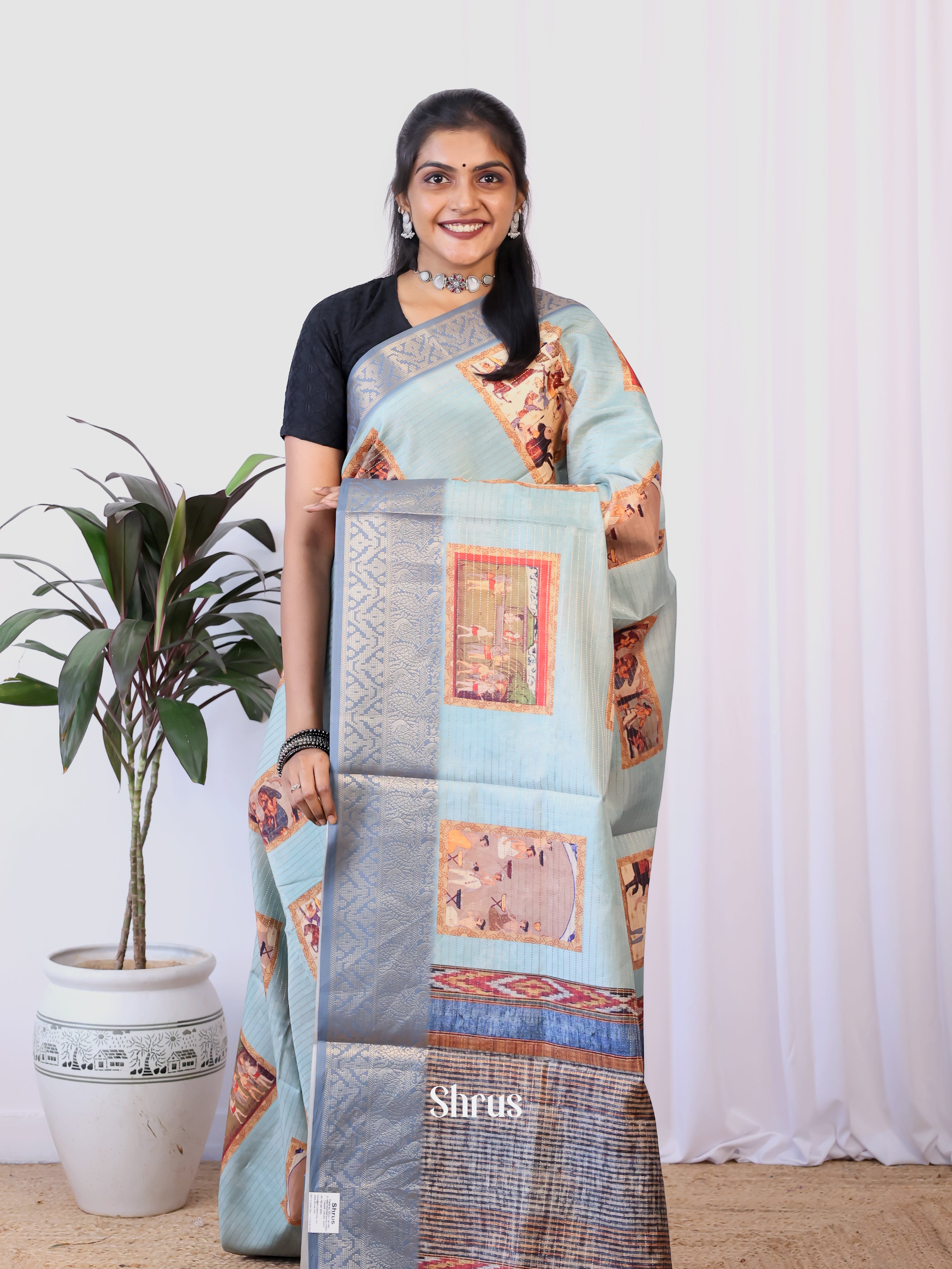 Lite Blue - Semi Dola silk Saree - Shop on Shrus.com