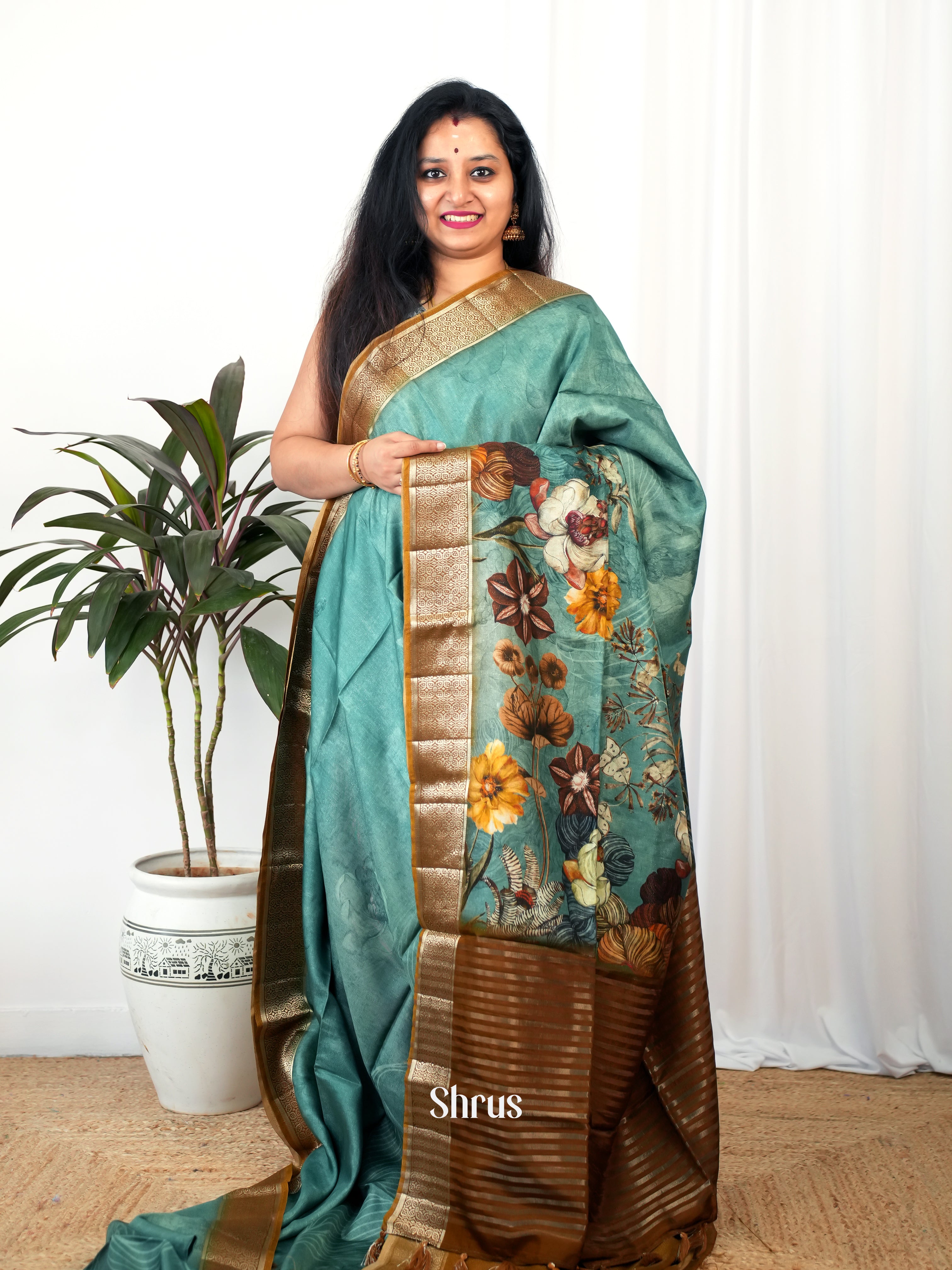 CIS26180 - Printed chanderi Saree - Shop on Shrus.com