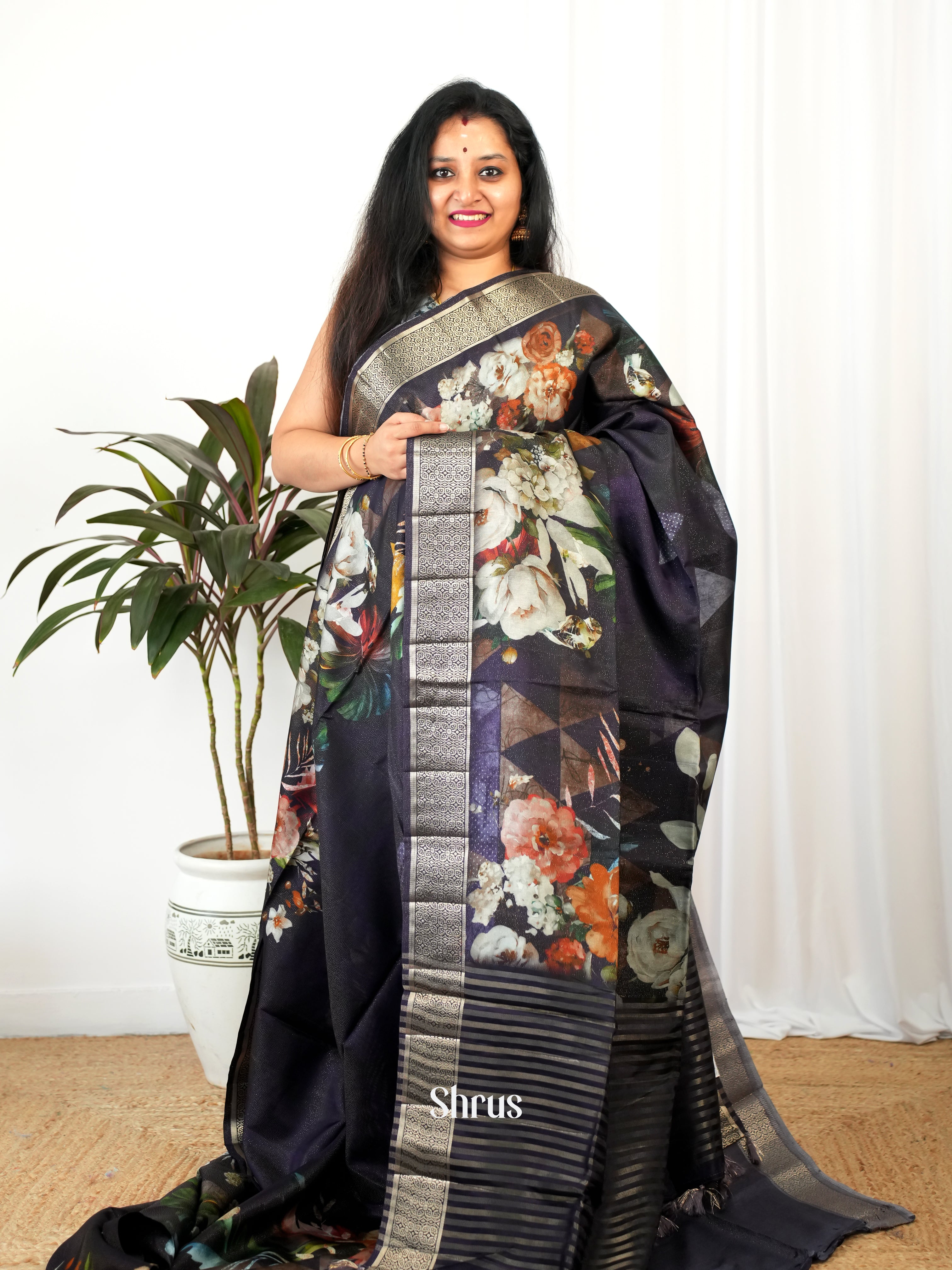 Violet - Printed chanderi Saree - Shop on Shrus.com