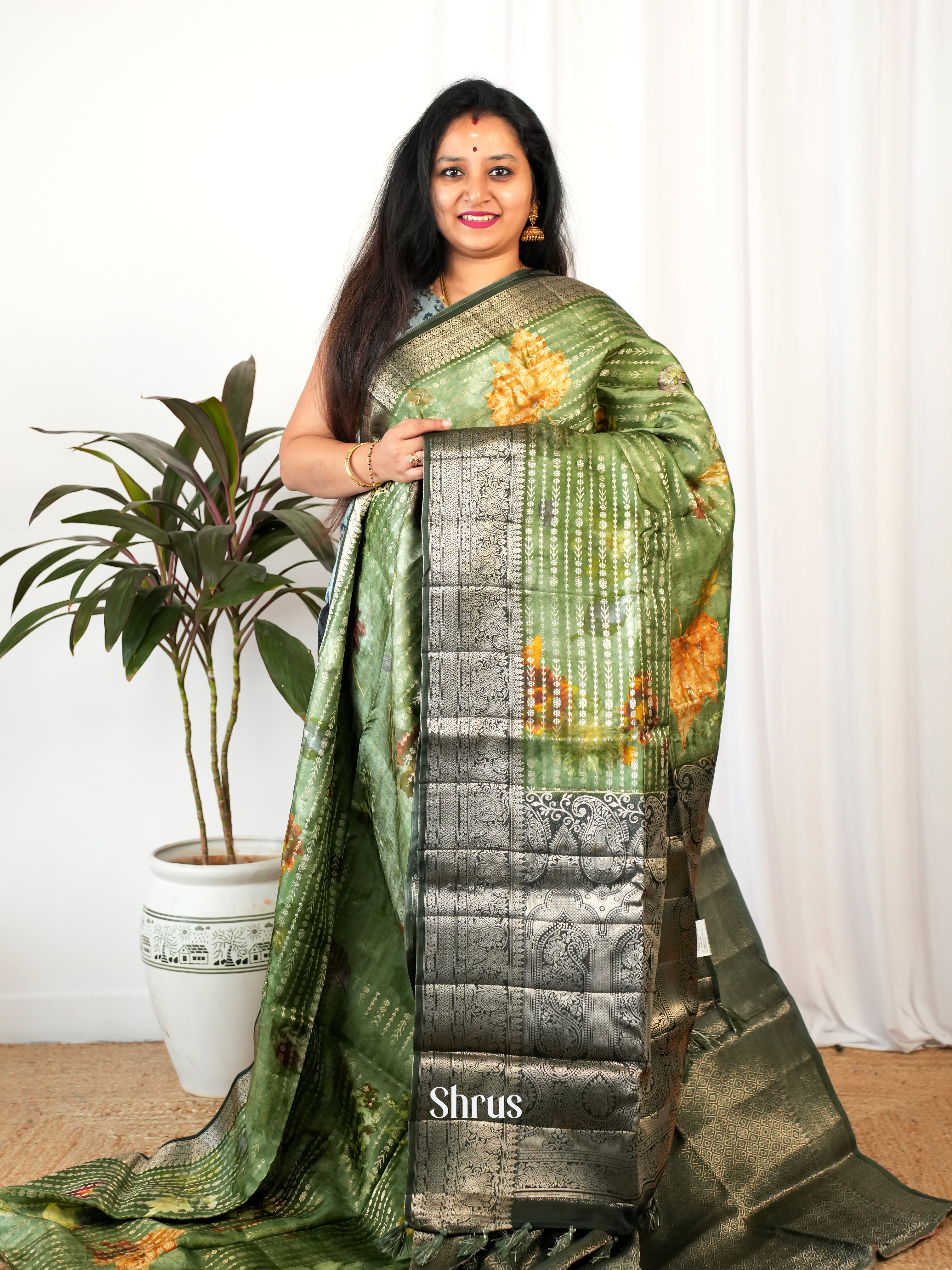 Green - Printed chanderi Saree