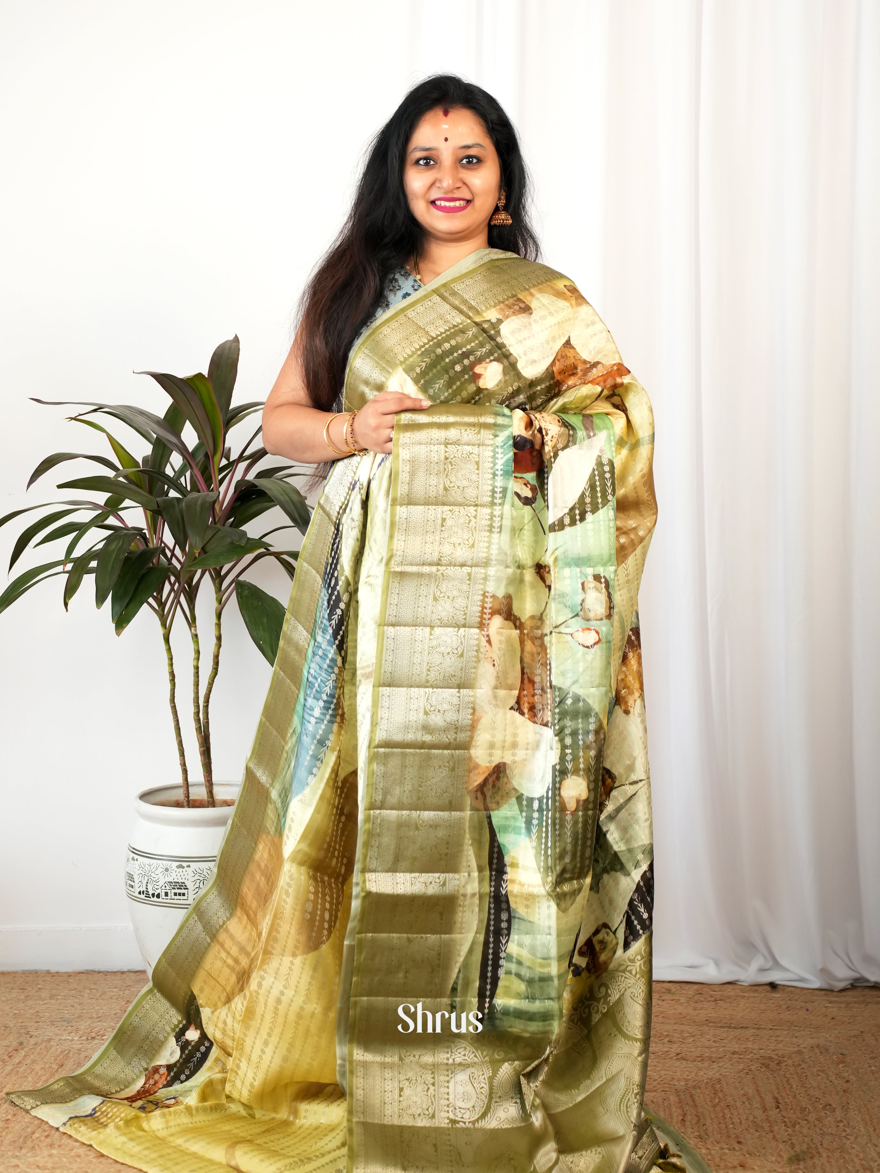 Green - Printed chanderi Saree