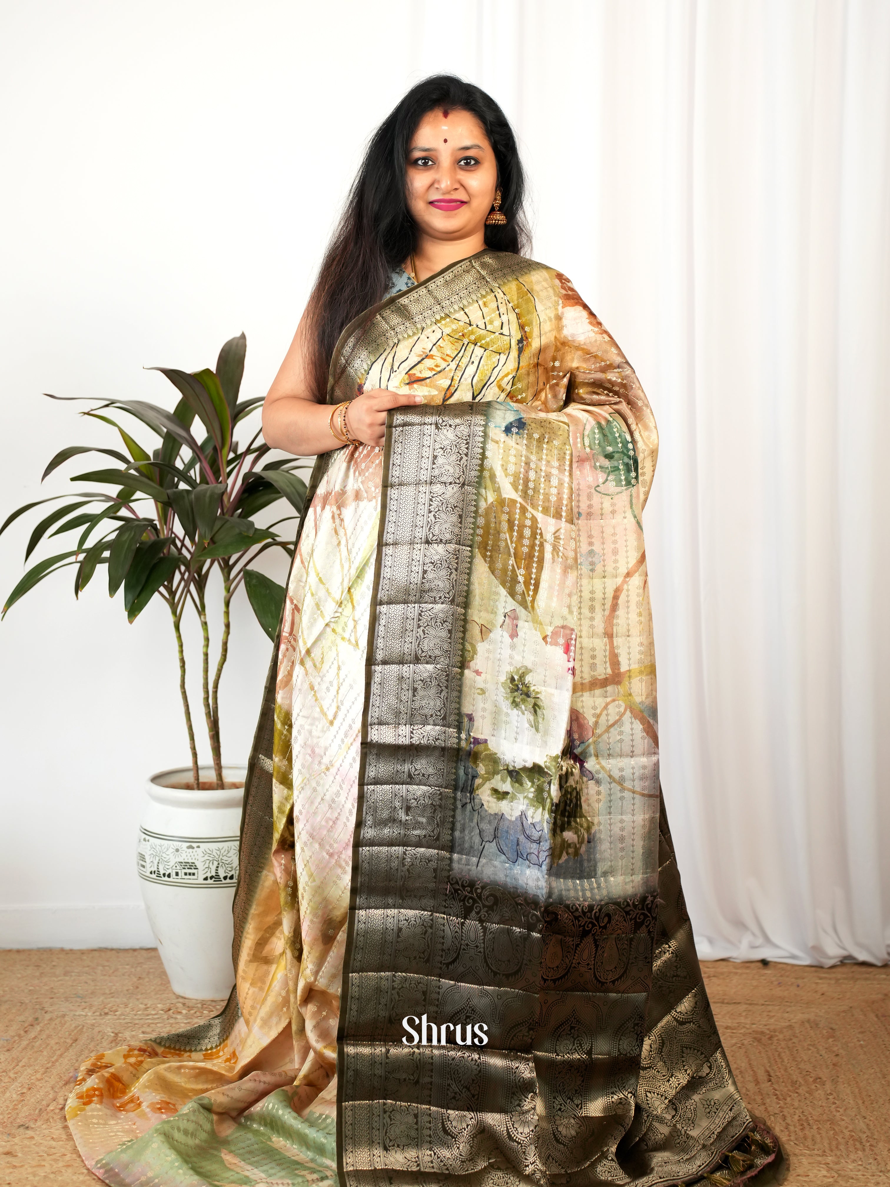 Lite Green & Green - Printed chanderi Saree - Shop on Shrus.com