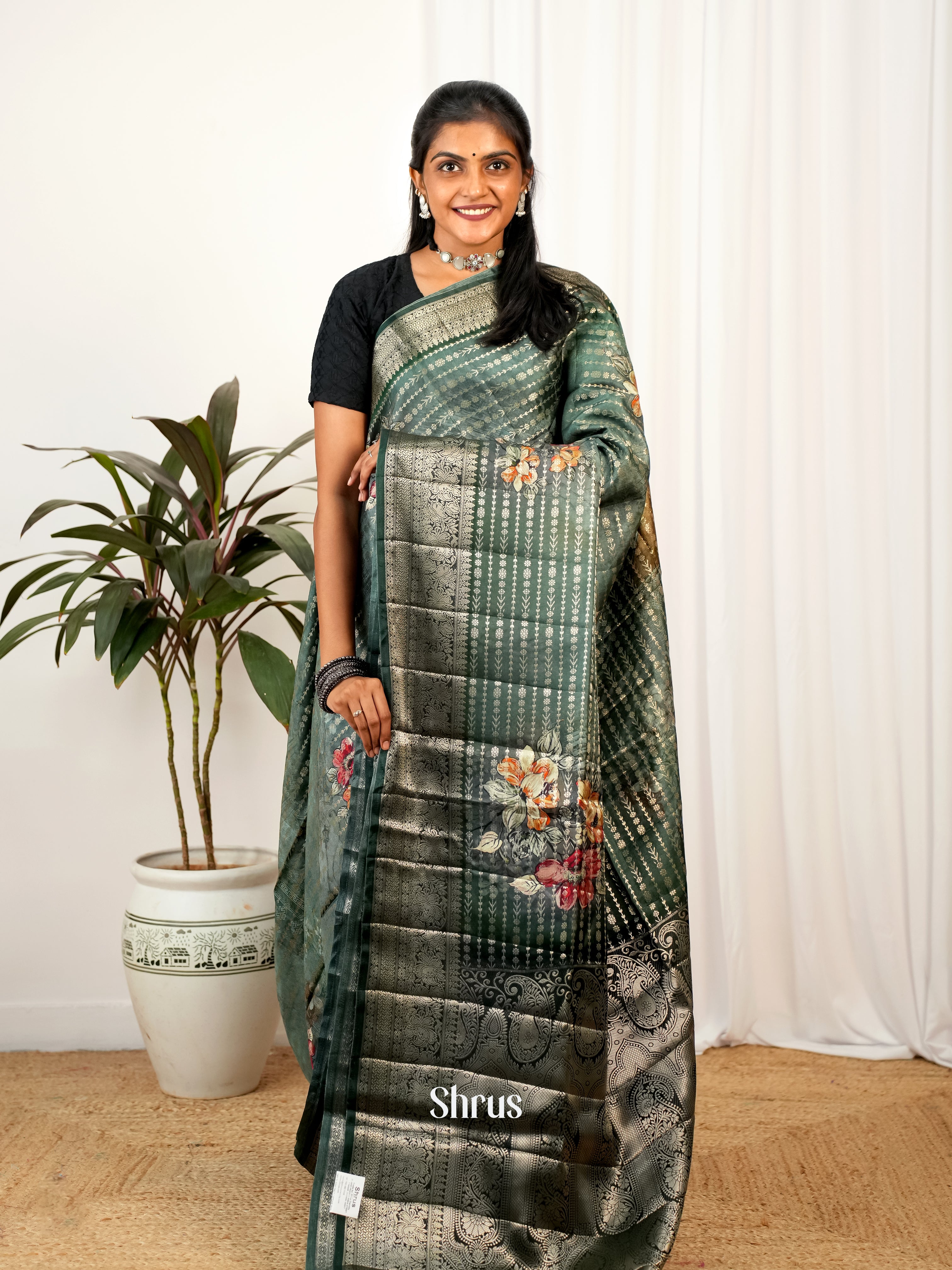 Green - Printed chanderi Saree