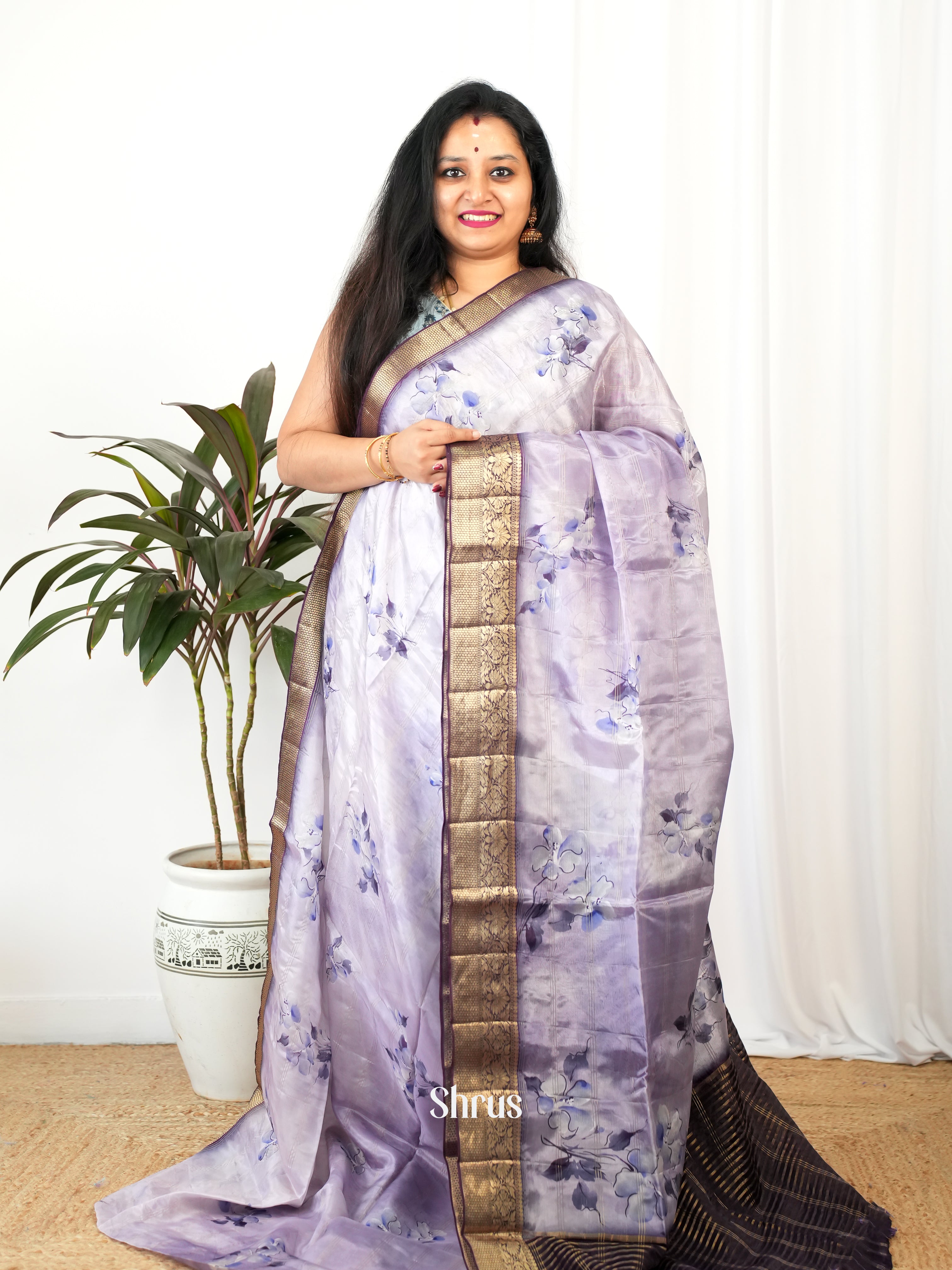 Mild Purple & Violet - Printed chanderi Saree - Shop on Shrus.com